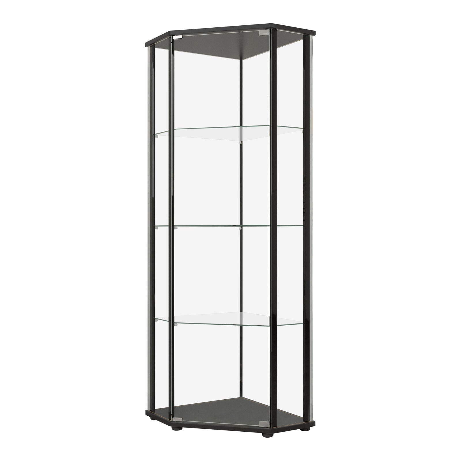 Zenobia 4-Shelf Glass Triangular Shape Curio Display Cabinet Tower Black Clear
