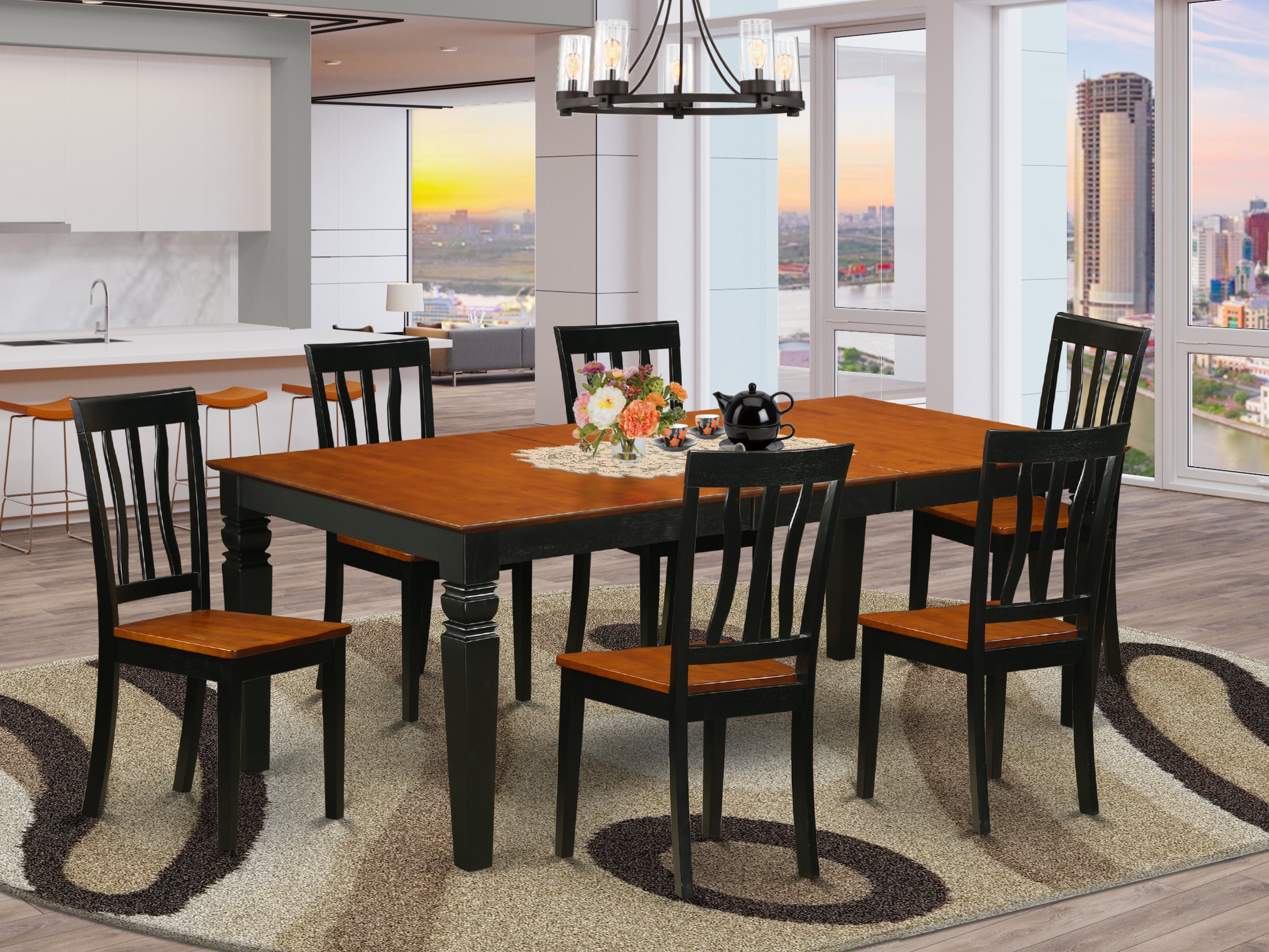LGAN7-BCH-W 7 Pc Dining room set with a Table and 6 Kitchen Chairs in Black and Cherry