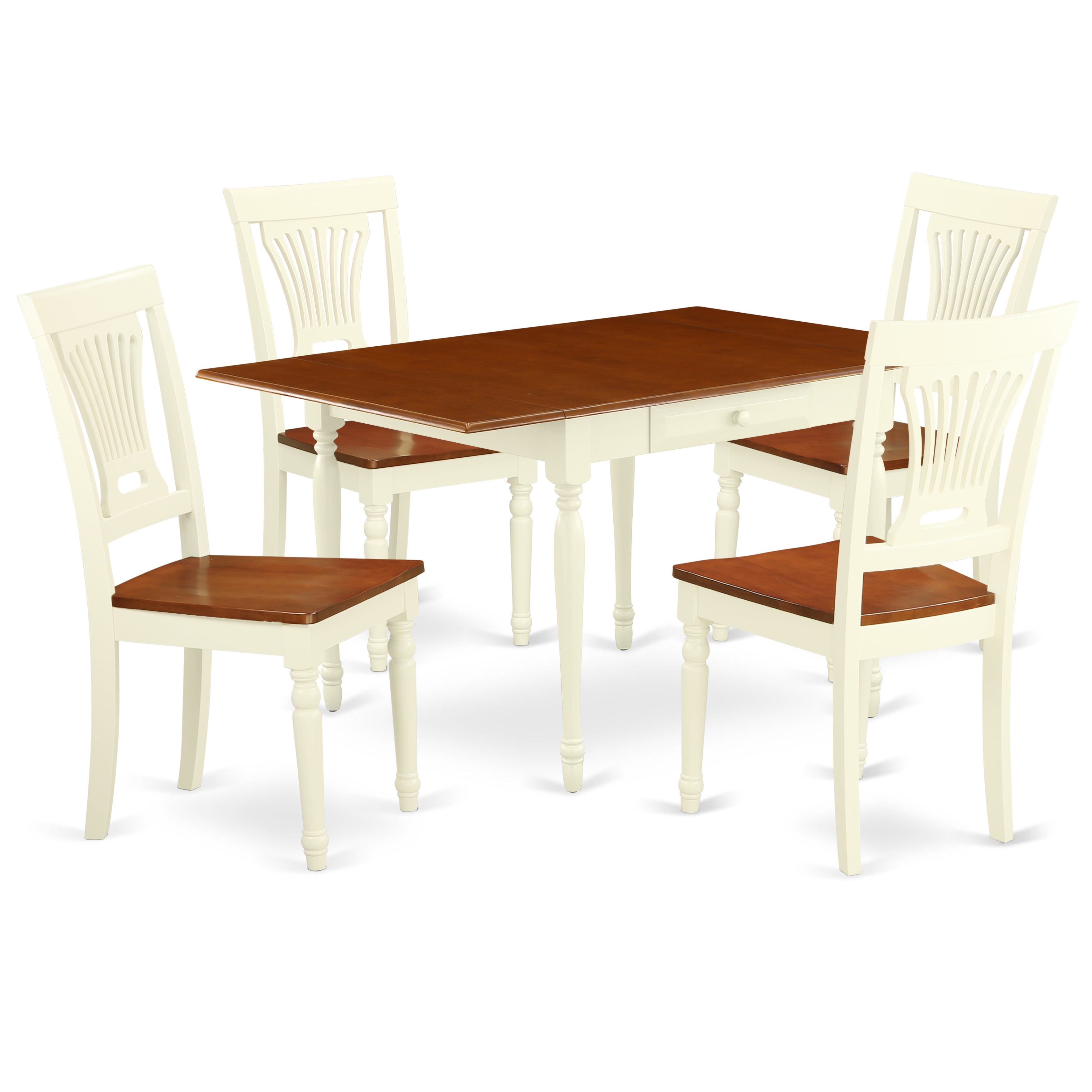 East West Furniture MZPL5-WHI-W 5 Pieces Kitchen Dinette set - Robust Drop Leaf Solid Wood Kitchen Table and 4 Solid Wood Seat Kitchen Dining Chairs, Buttermilk and Cherry Finish