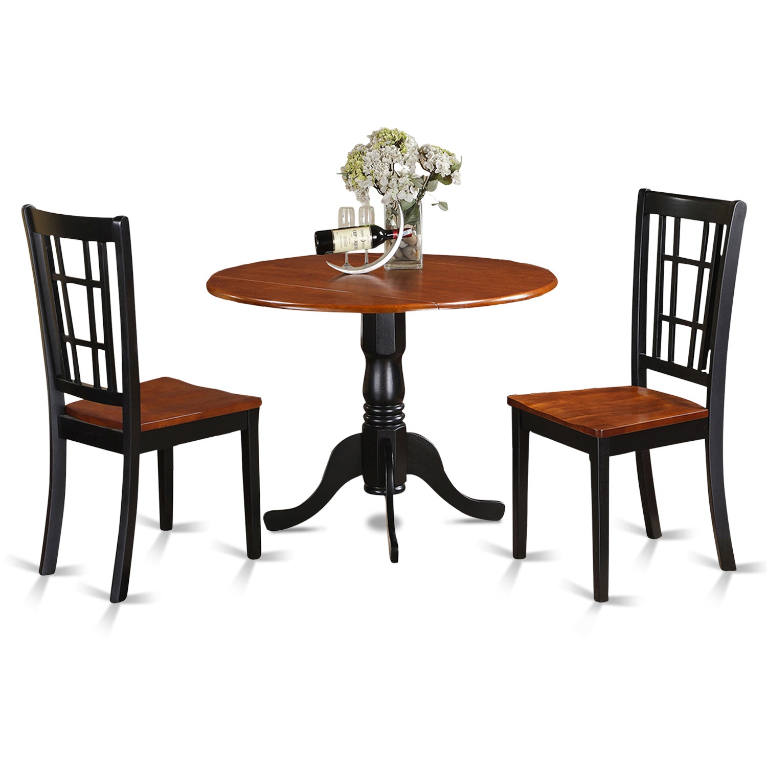 DLNI3-BCH-W 3 PC small Kitchen Table set-Kitchen Table and 2 dinette Chairs.