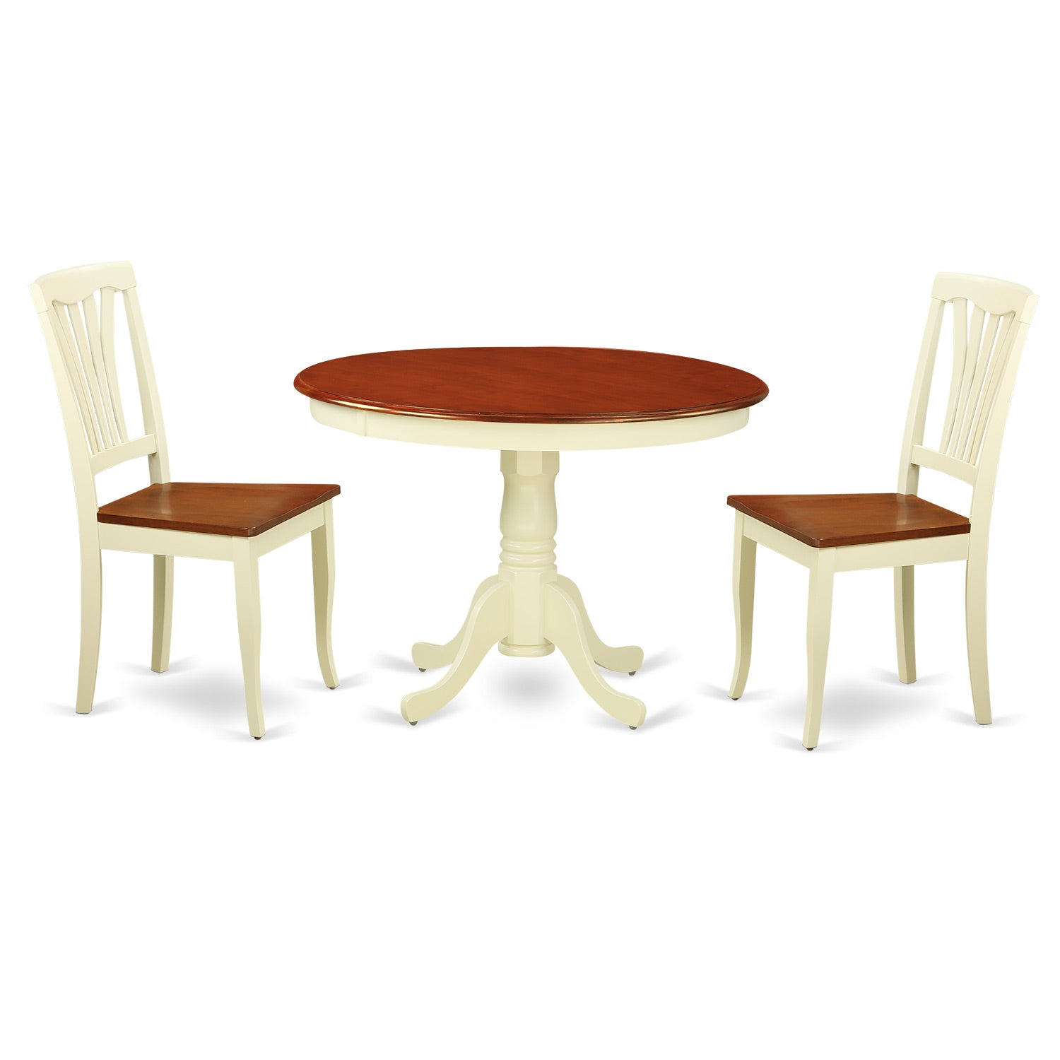 HLAV3-BMK-W 3 Pc set with a Round Small Table and 2 Wood Dinette Chairs in Buttermilk and Cherry .