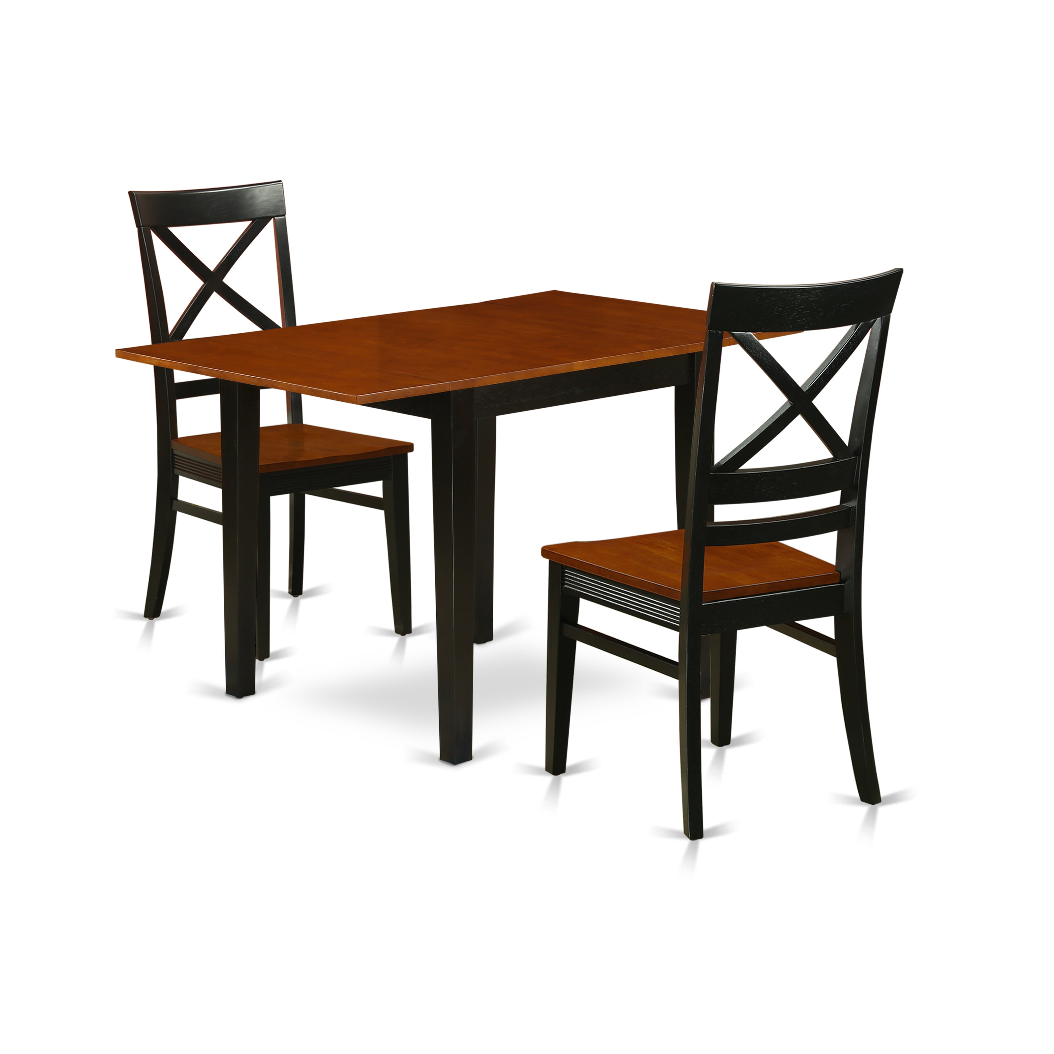 East West Furniture NDQU3-BCH-W, 3Pc Dining Set Consists of a Rectangle Table and 2 Modern Dining Chairs with Solid Wood Seat and X Back, Black and Cherry Finish