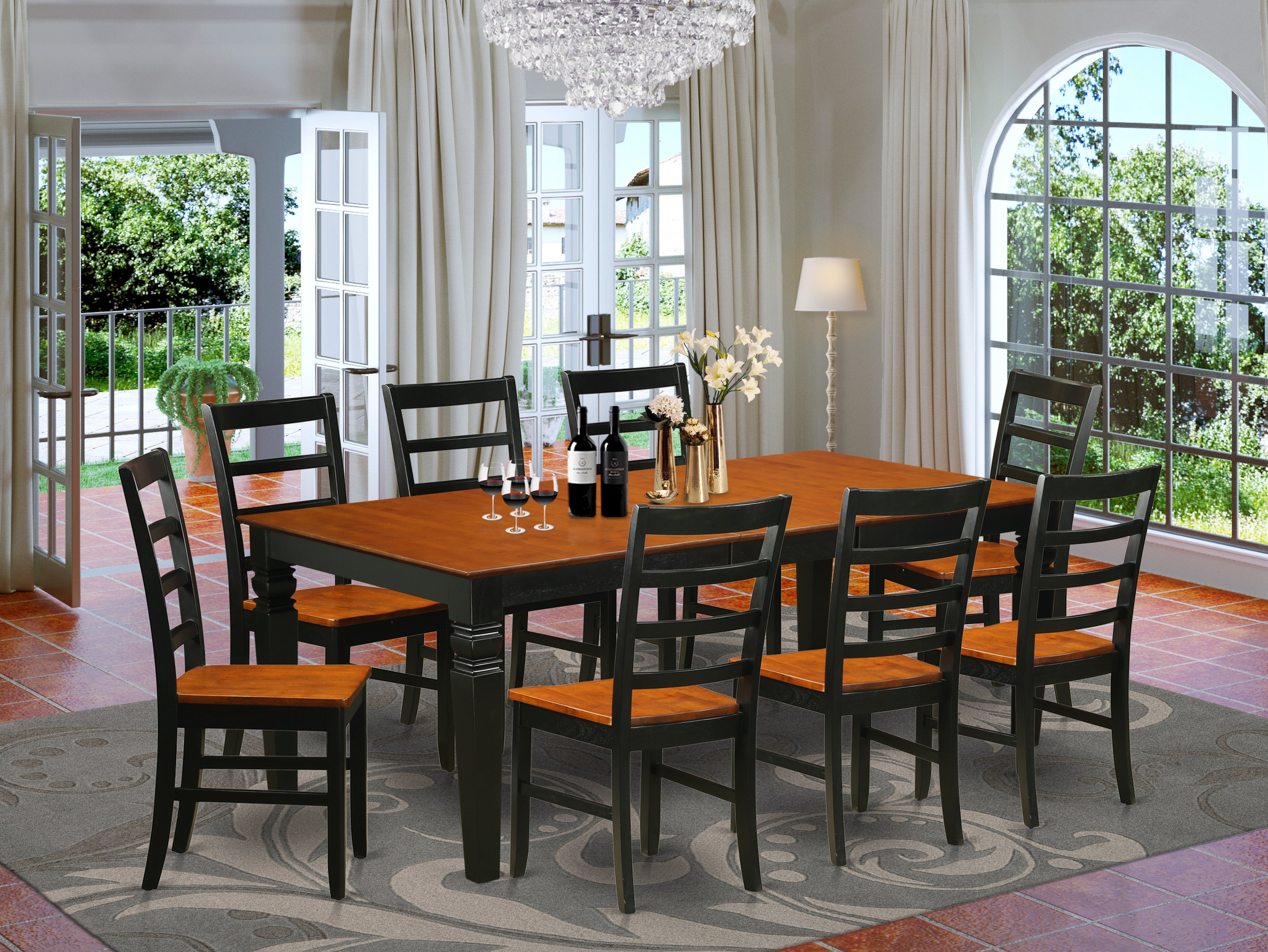 LGPF9-BCH-W 9 PcTable and chair set with a Dining Table and 8 Dining Chairs in Black and Cherry