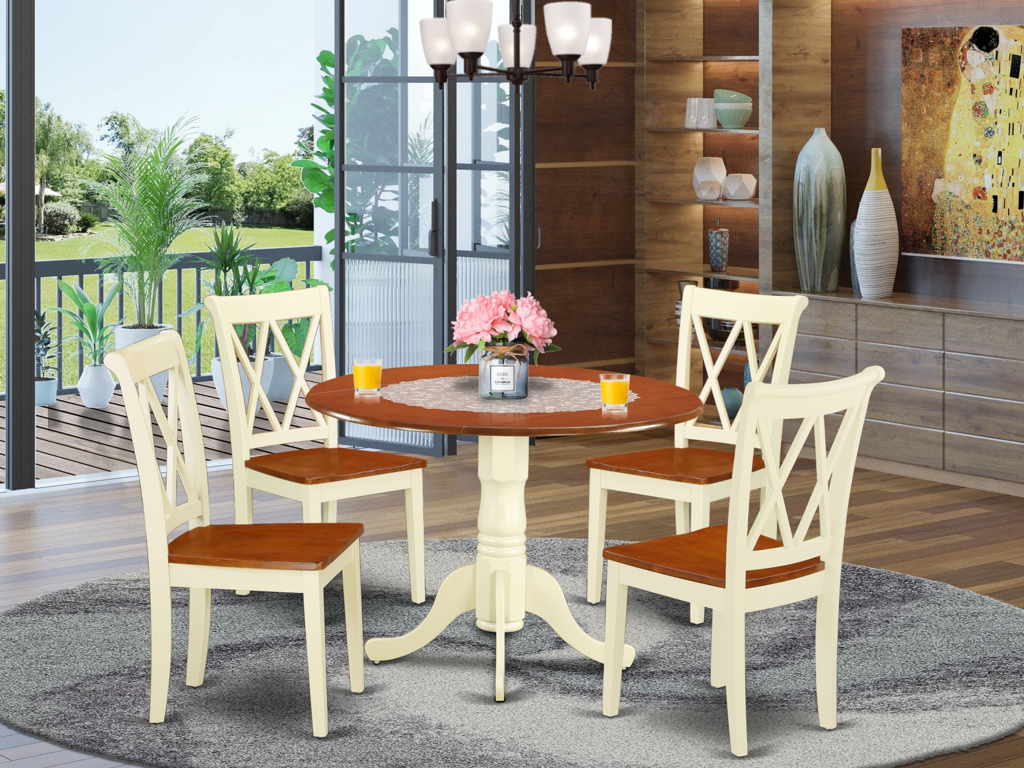 DLCL5-BMK-W 5PC Round 42 inch Table and 4 Double X back Chairs