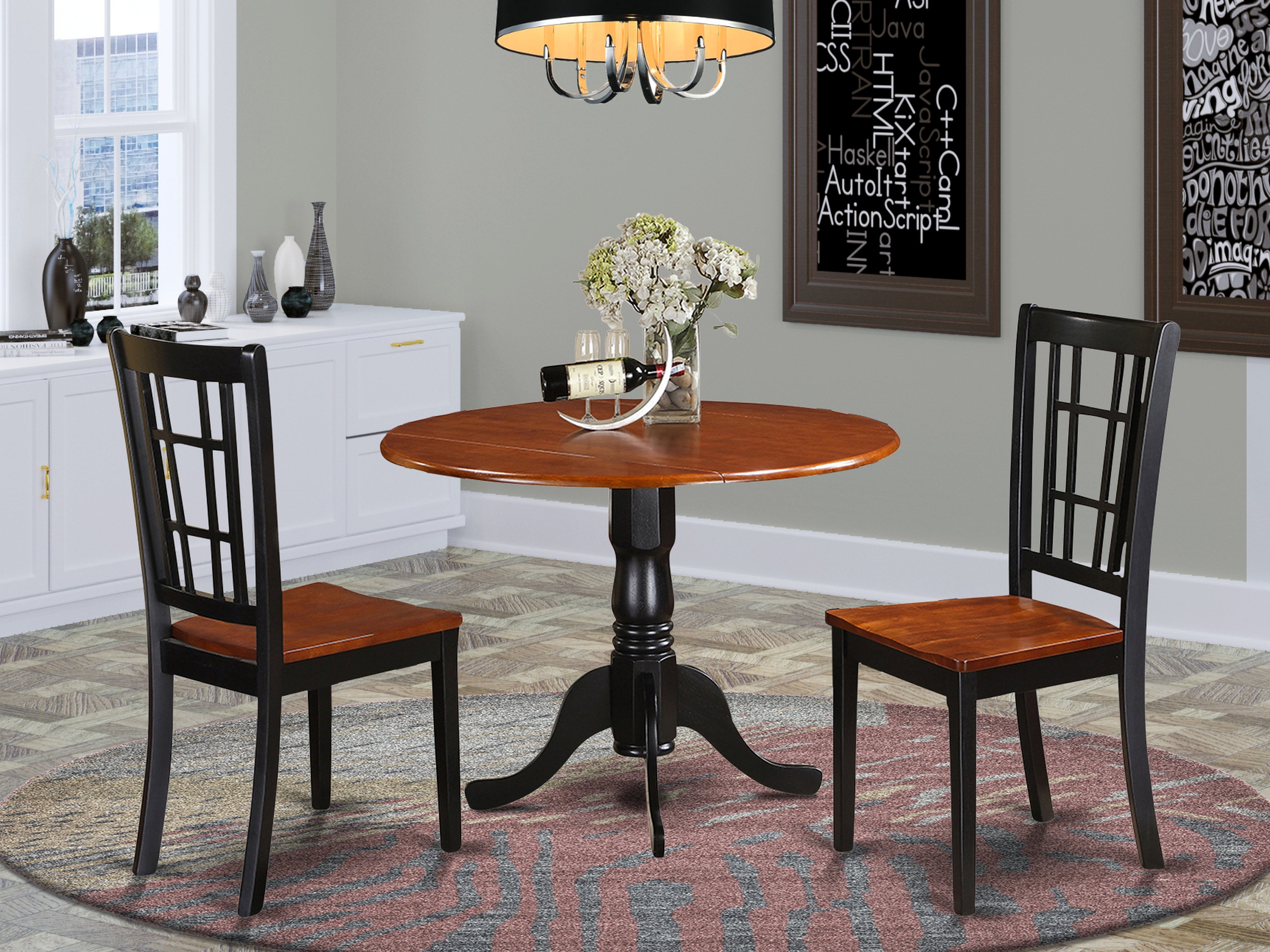 DLNI3-BCH-W 3 PC small Kitchen Table set-Kitchen Table and 2 dinette Chairs.