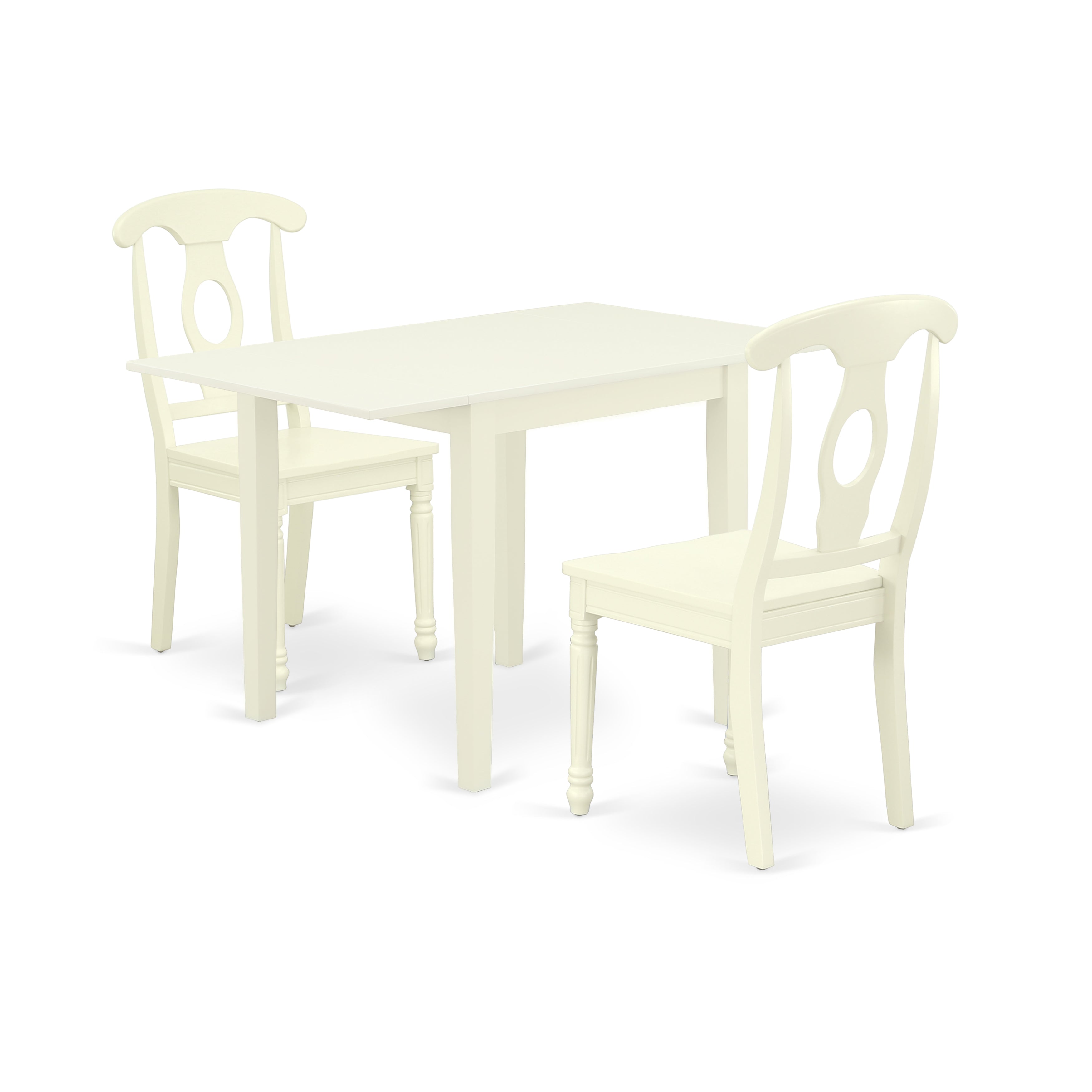 East West Furniture NDKE3-LWH-W 3Pc Dinette Set for Small Spaces Consists of a Wood Table and 2 Wooden Dining Chairs with Rubberwood Seat and Napoleon Back, Linen White Finish