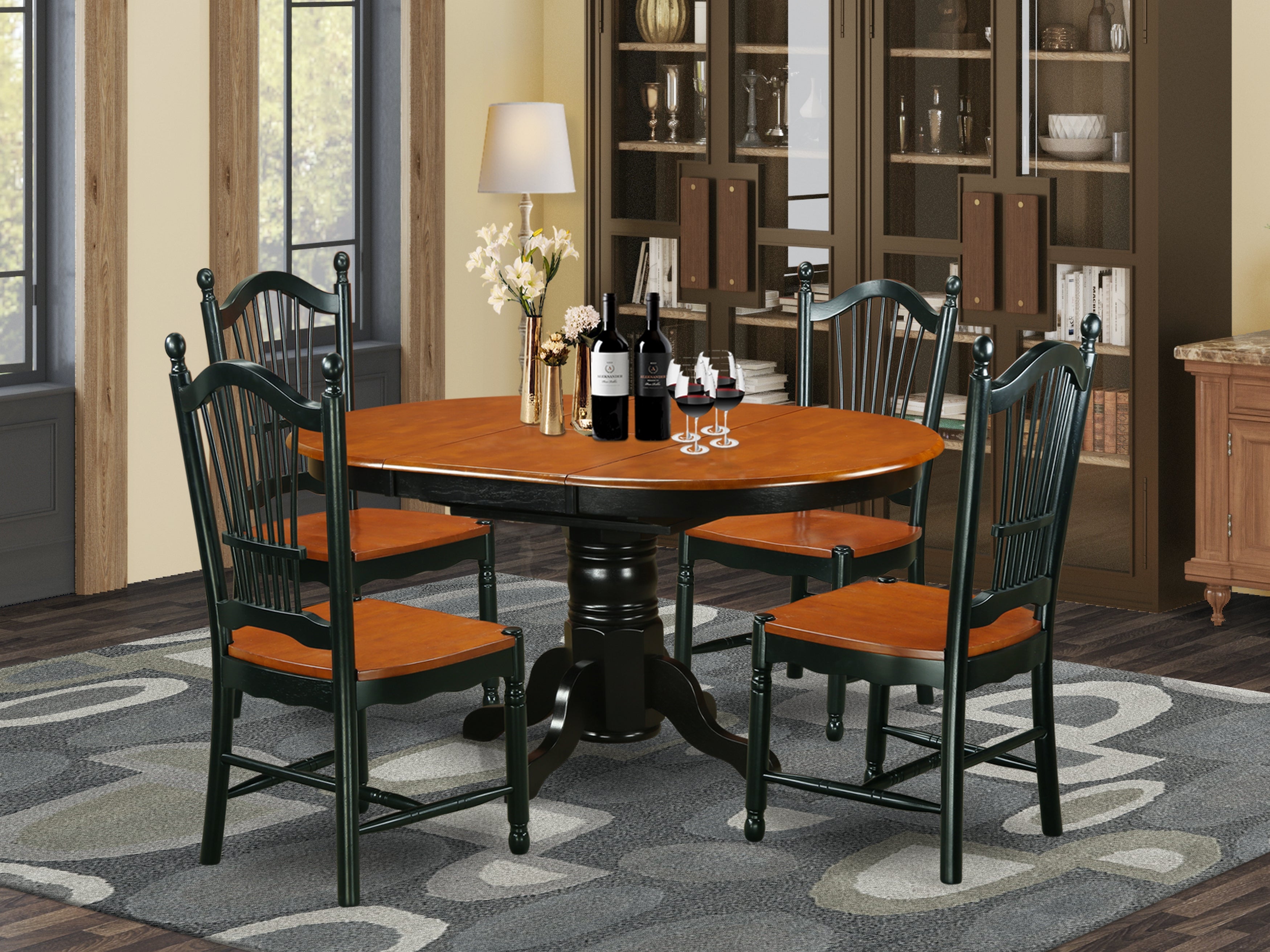 KEDO5-BCH-W 5 PC table and chair set with one Kenley dining table and four kitchen chairs in a Black & Cherry Finish