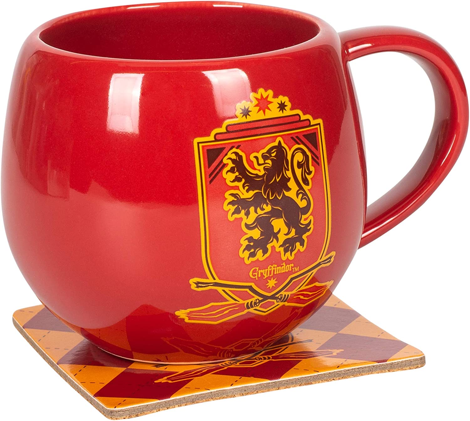Gryffindor Crest Red and Gold 16 ounce Glossy Ceramic Mug and Coaster Set