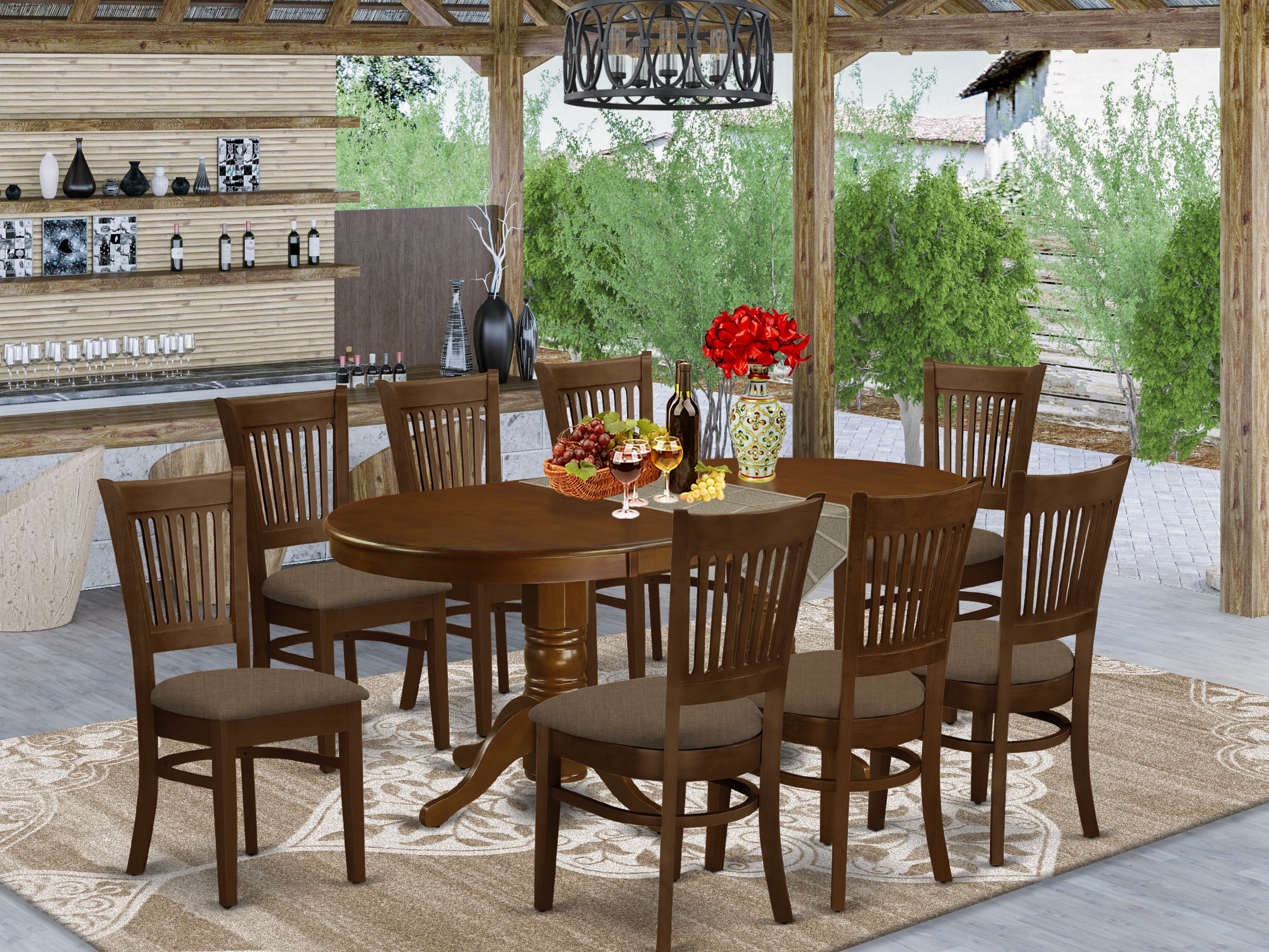 VANC9-ESP-C 9 Pc Dining room set for 8 Dining Table with Leaf and 8 Dining Chairs