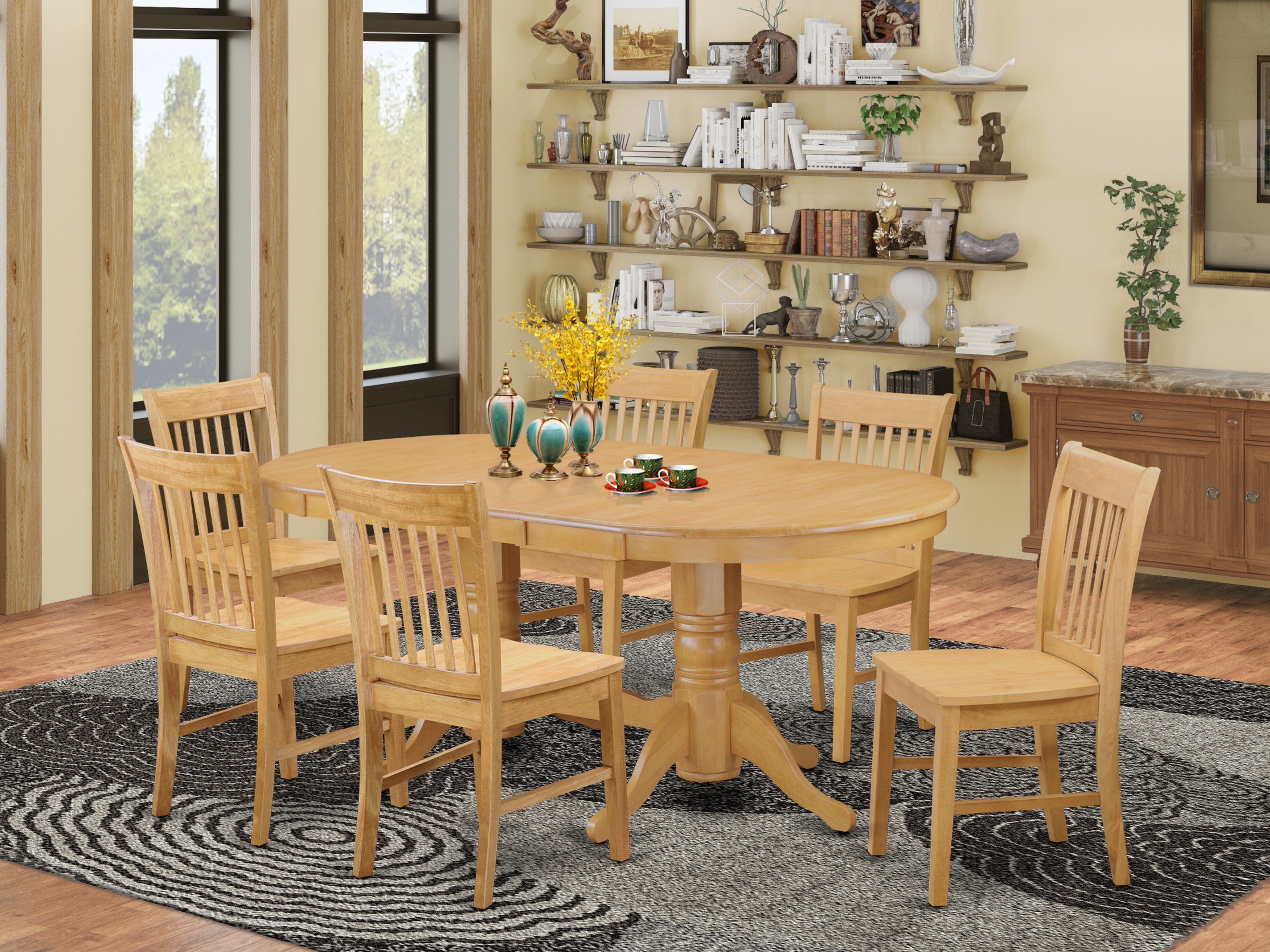 VANO7-OAK-W 7 Pc Table and Chairs set - Kitchen Table and 6 Dining Chairs