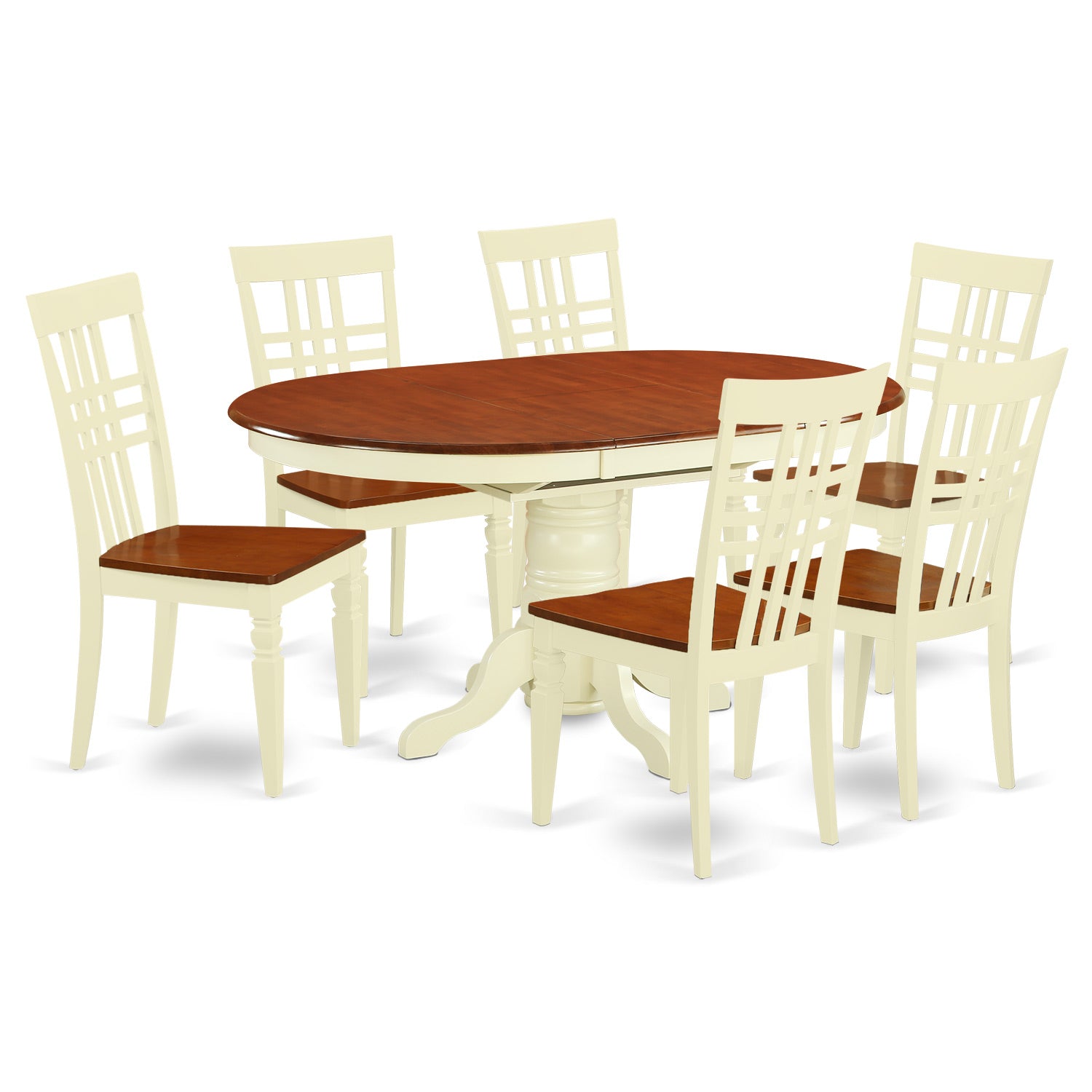 KELG7-BMK-W 7 PcKitchen Table set with a Kenley Dining Table and 6 Dining Chairs in Buttermilk and Cherry