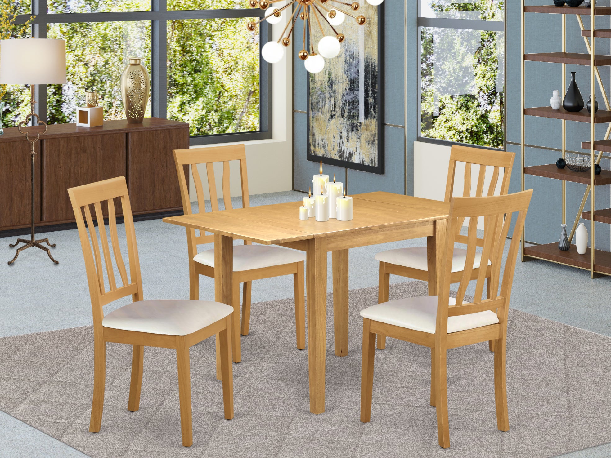 East West Furniture NDAN5-OAK-LC Wooden Dining Table Set 5 Piece - 4 Great Kitchen Chairs - a Gorgeous Wooden Table - Oak Color Faux Leather - Oak Finish Wood Frame