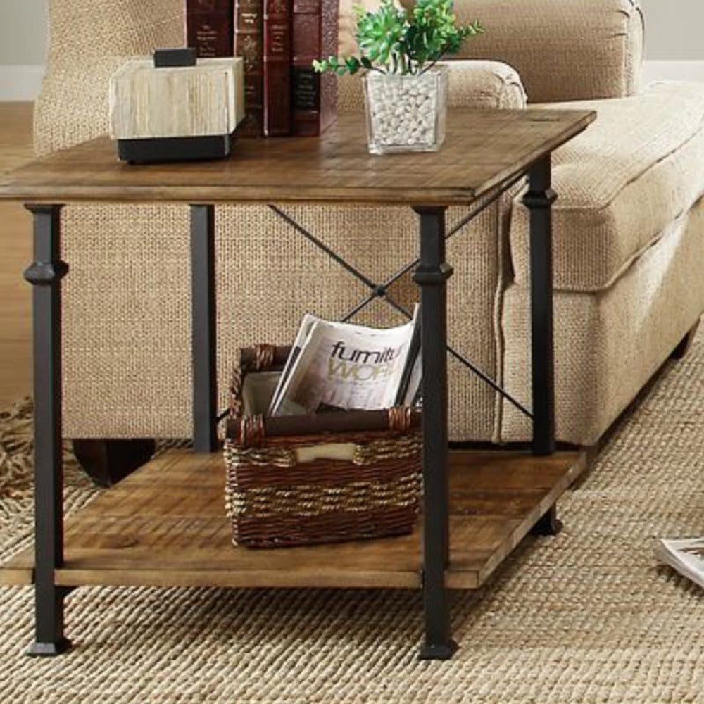 Rustic Modern Wood Metal Living Room Corner Side End Table