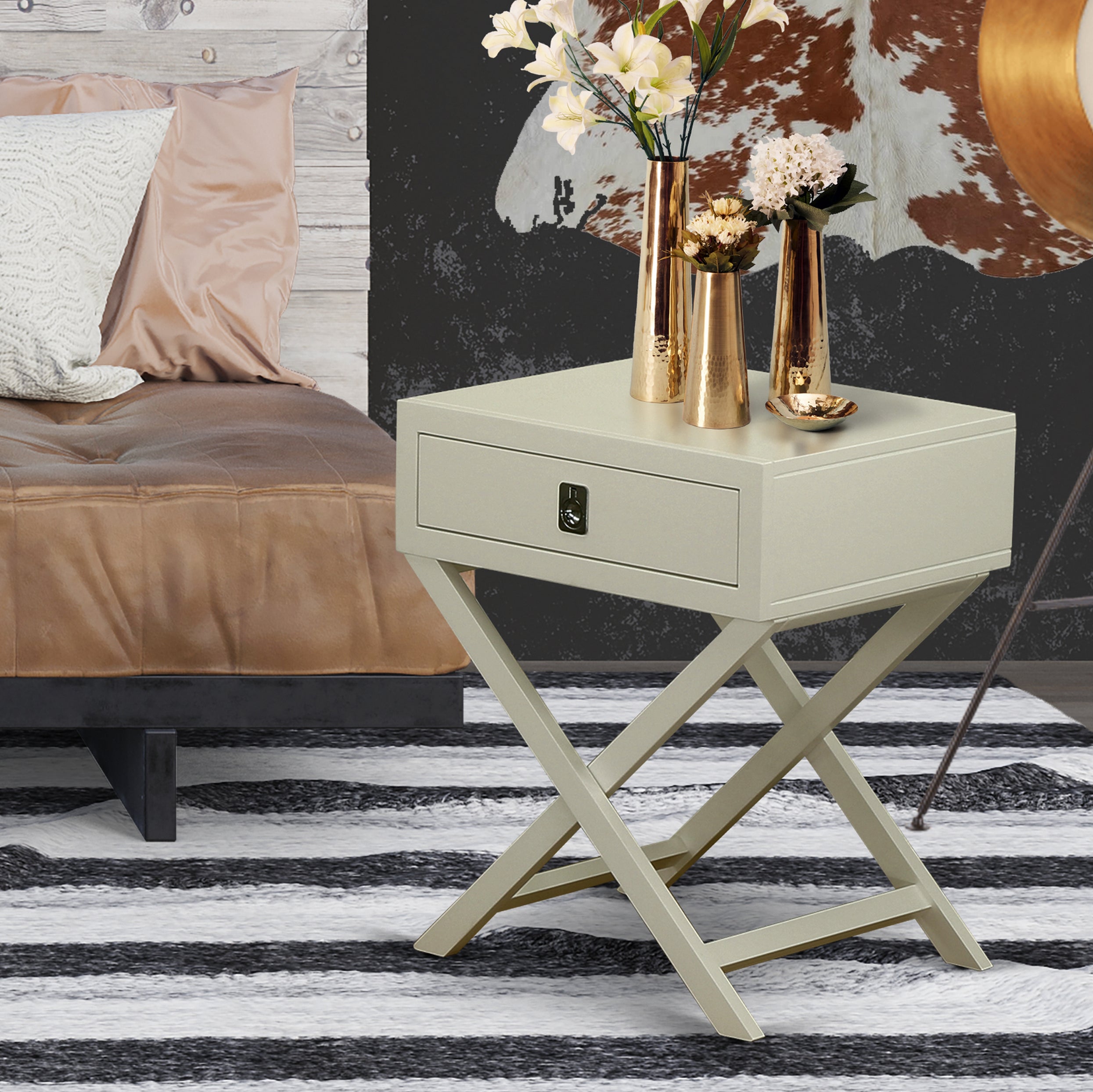 Hamilton Square Night Stand End Table With Drawer in Urban Gray Finish