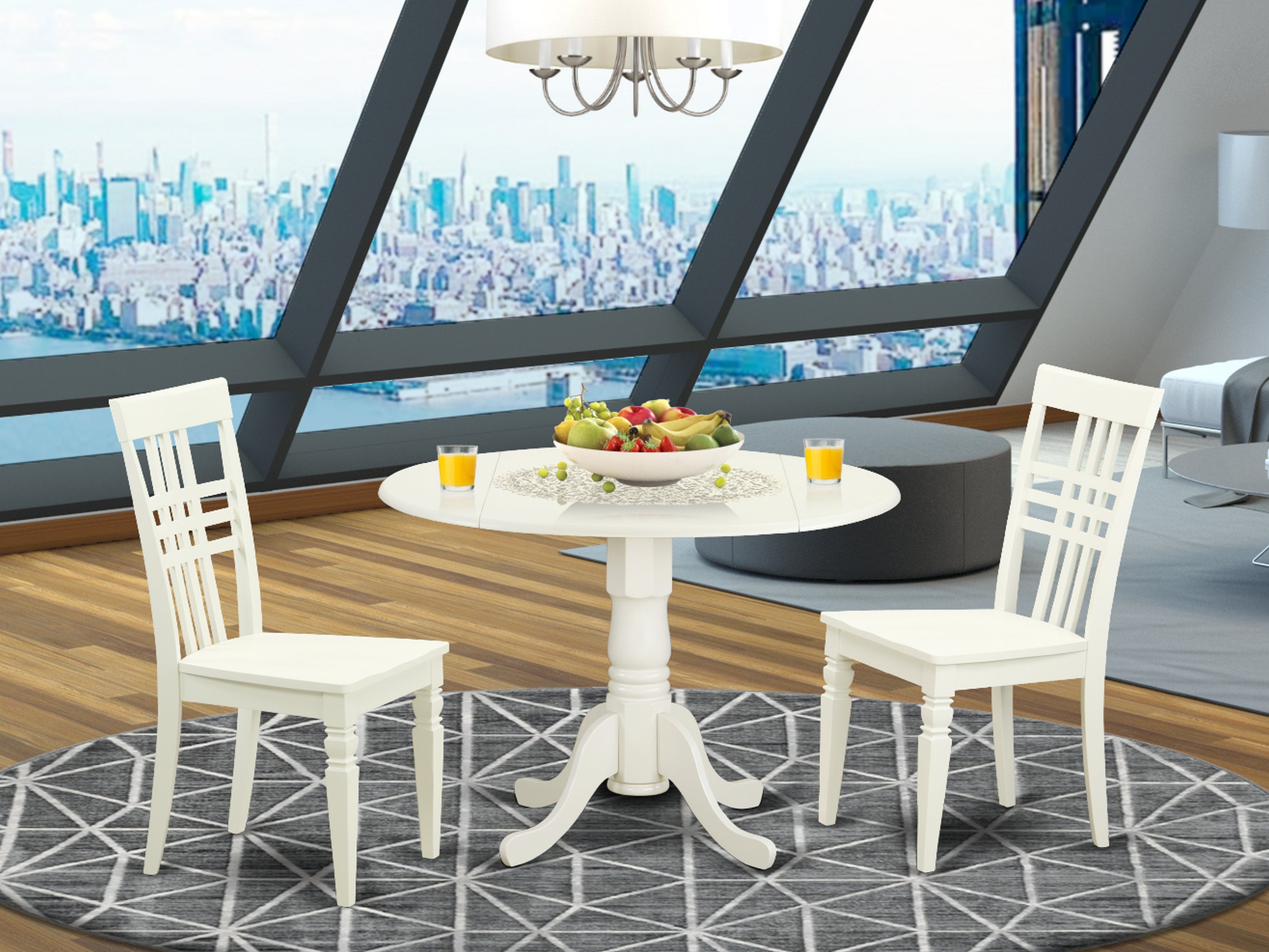 DLLG3-LWH-W 3 PC Dining room set with a Dining Table and 2 Kitchen Chairs in Linen White