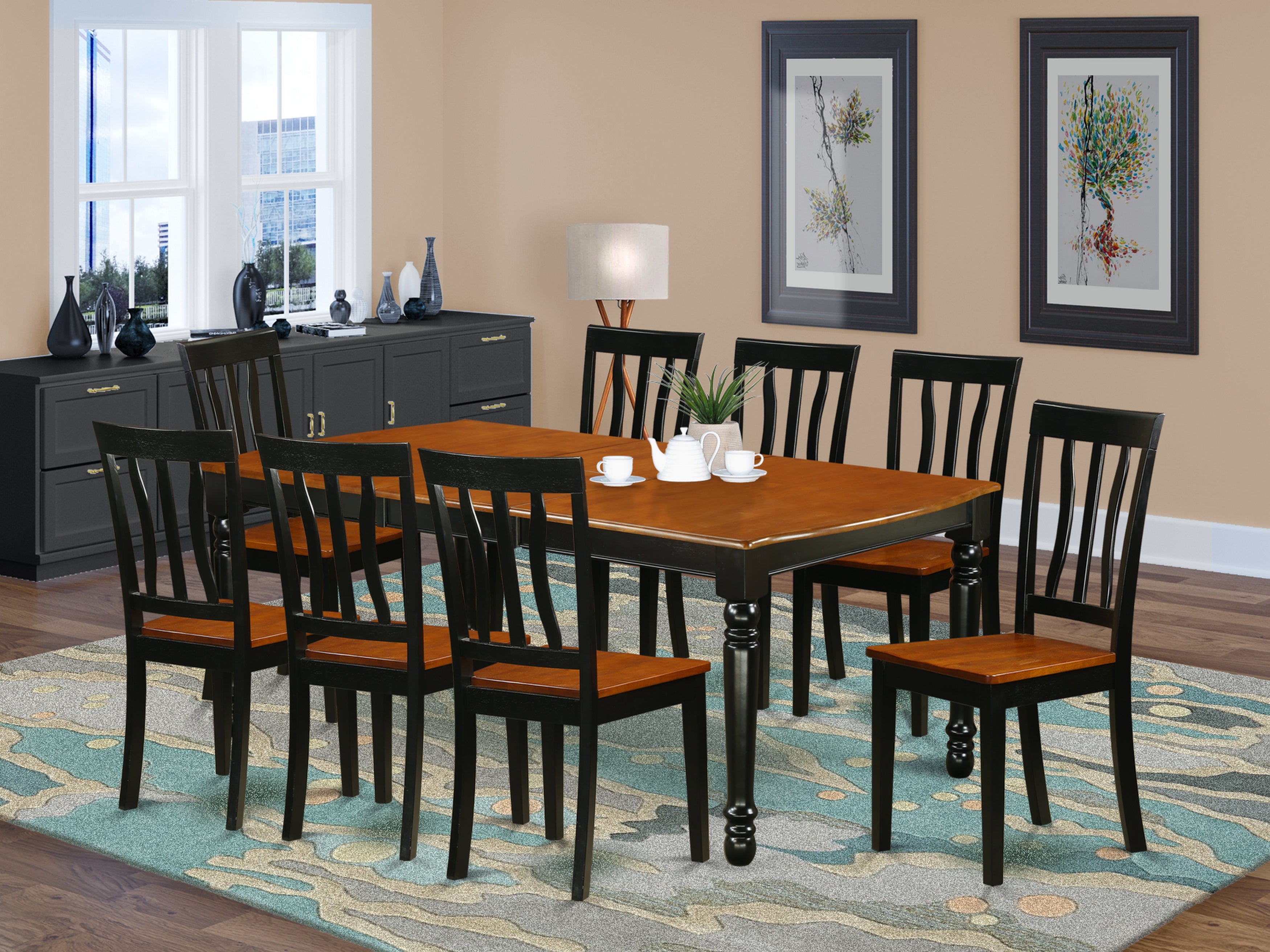 DOAN9-BCH-W 9 PC kitchen tables and chair set with one Dover dining table and 8 kitchen chairs in a Black and Cherry Finish