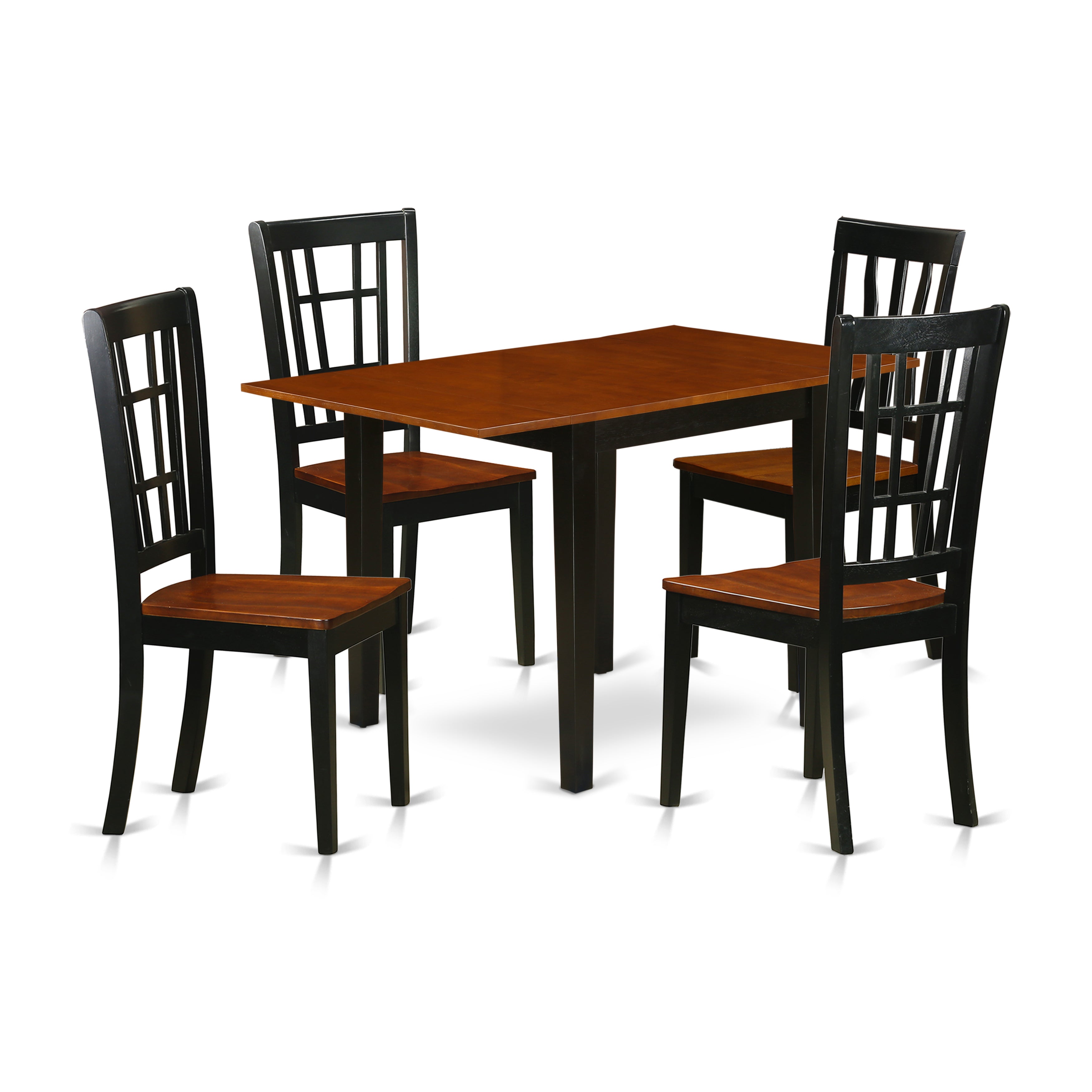 East West Furniture NDNI5-BCH-W 5Pc Modern Dining Table Set Features a Rectangular Table and 4 Kitchen Chairs with Asian Hardwood Seat and Panel Back, Black and Cherry Finish