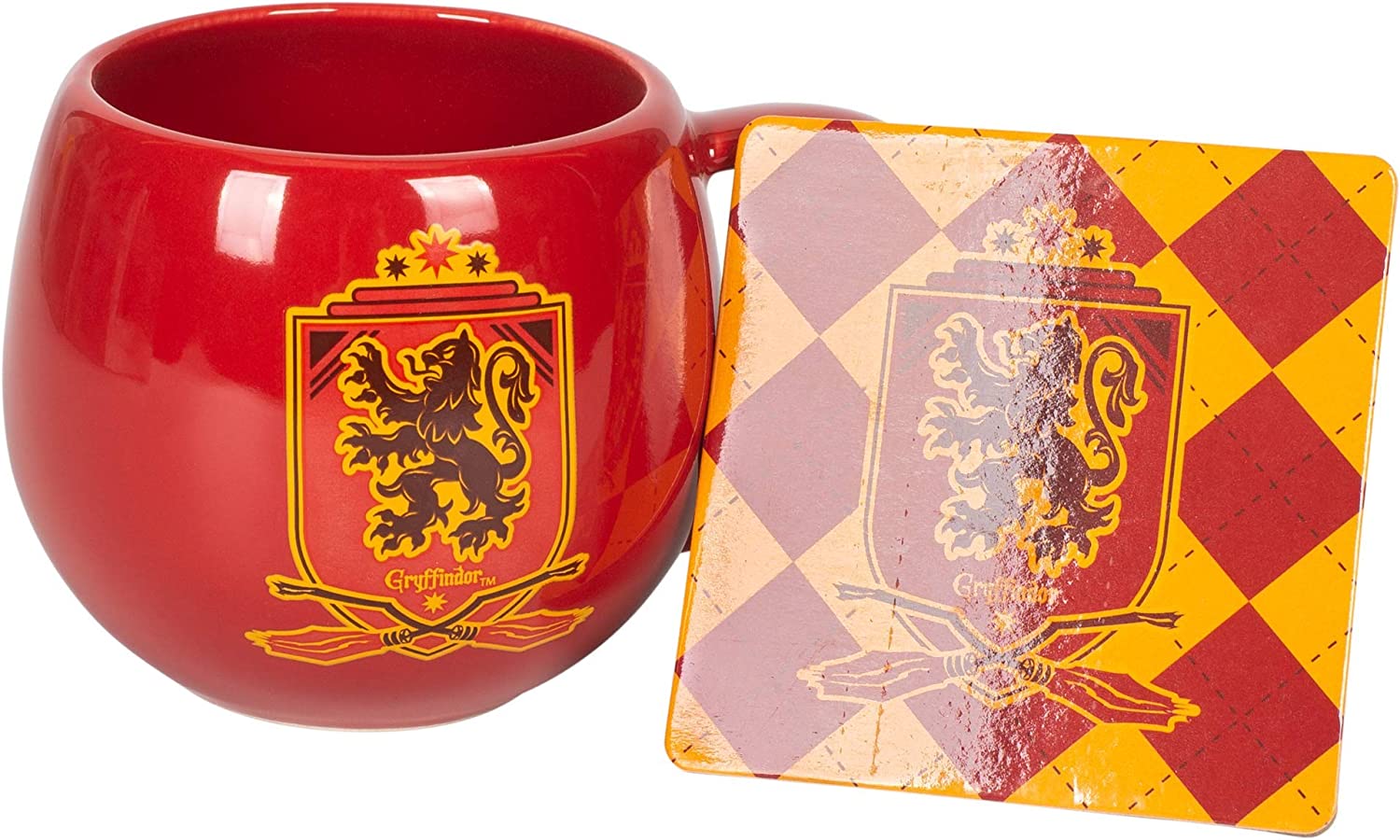 Gryffindor Crest Red and Gold 16 ounce Glossy Ceramic Mug and Coaster Set