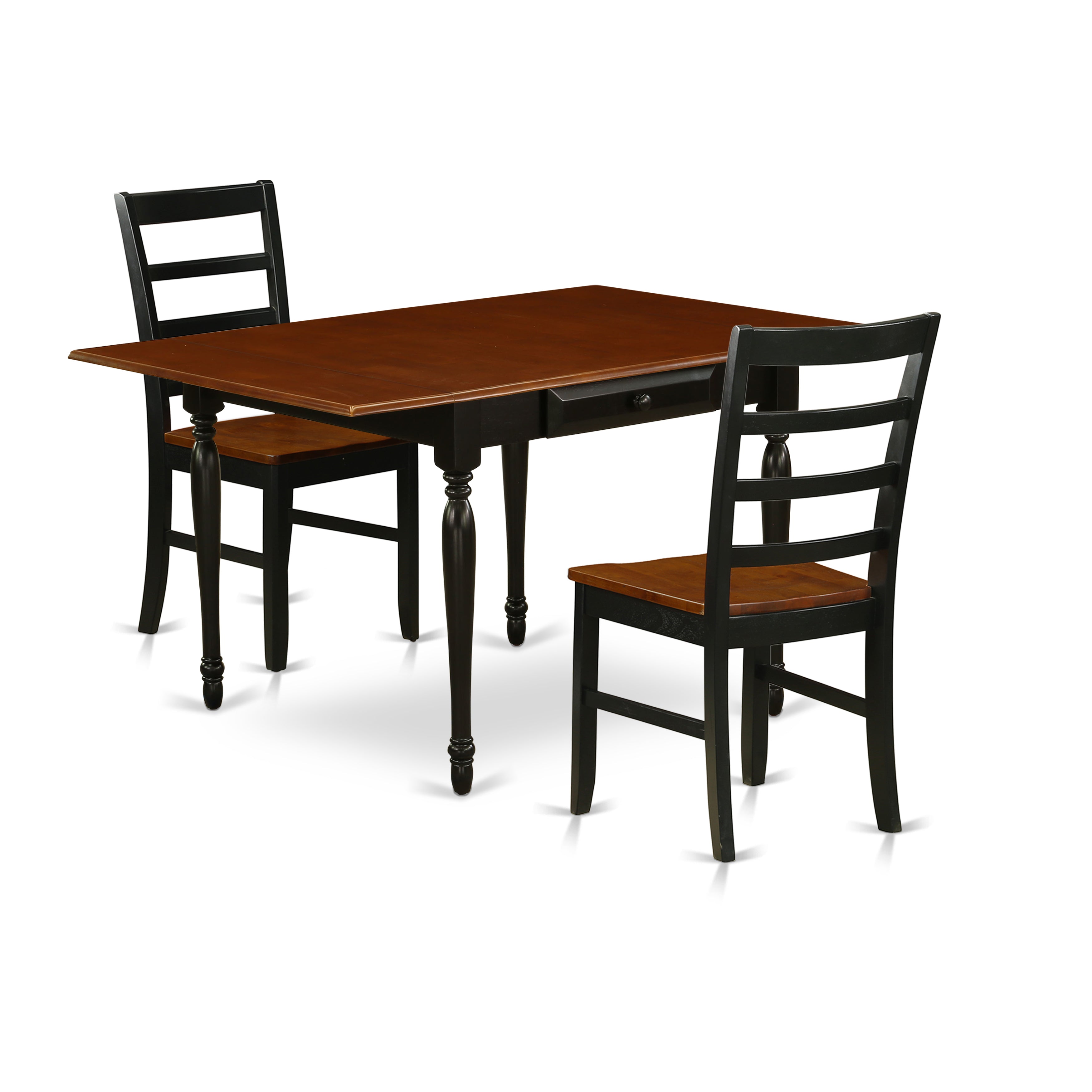 East West Furniture MZPF3-BCH-W 3 Pcs Dining Room Table set - Strong Two 9-Inch Drop Down Leaves Hardwood Dining Room Table and 2 Solid Wood Seat Dining Room Chairs, Black and Cherry Finish