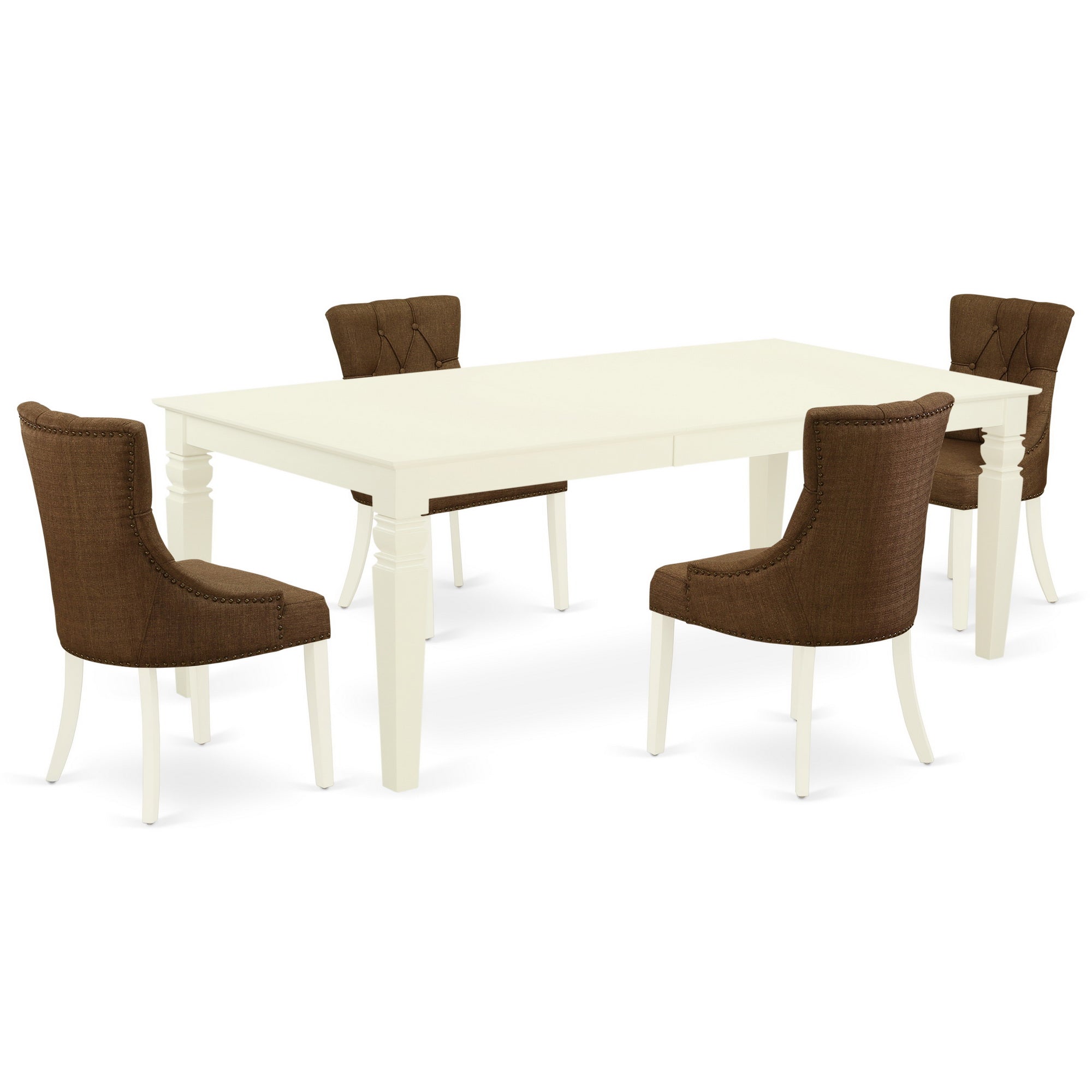LGFR5-LWH-18 5Pc Dining Set Includes a Rectangle Dining Table with Butterfly Leaf and Four Parson Chairs with Dark Coffee Fabric, Linen White Finish