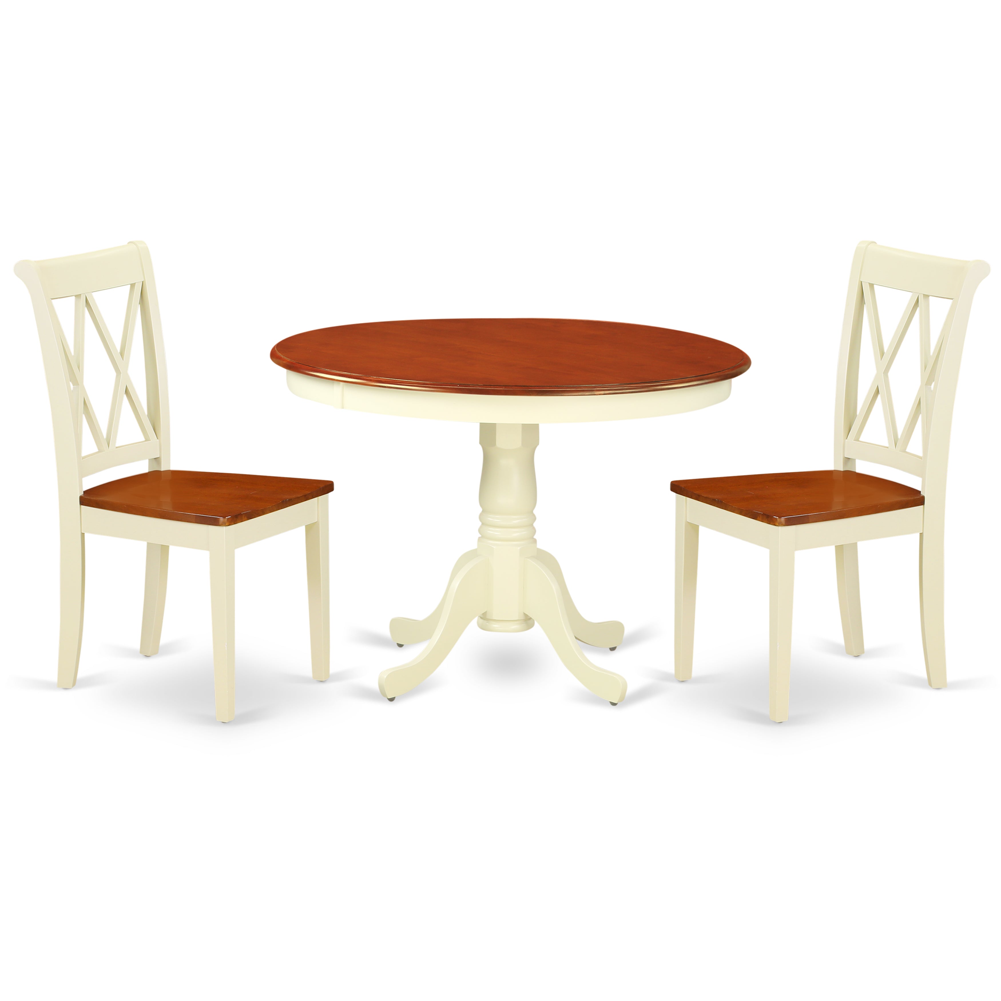 HLCL3-BMK-W 3PC Round 42 inch Table and 2 Double X back Chairs