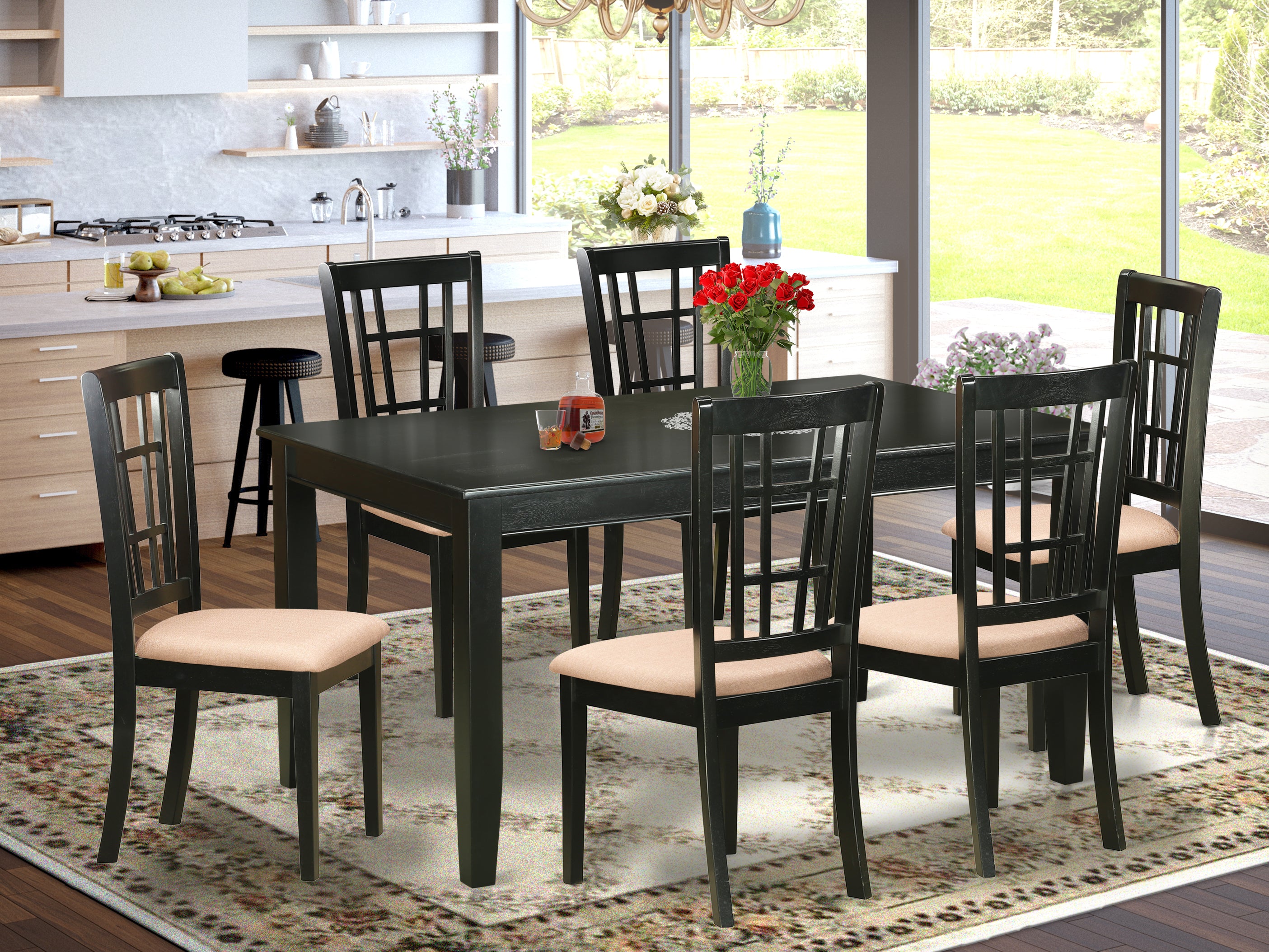 DUNI7-BLK-C 7 Pc Dining room set -Kitchen Table and 6 Dining Chairs