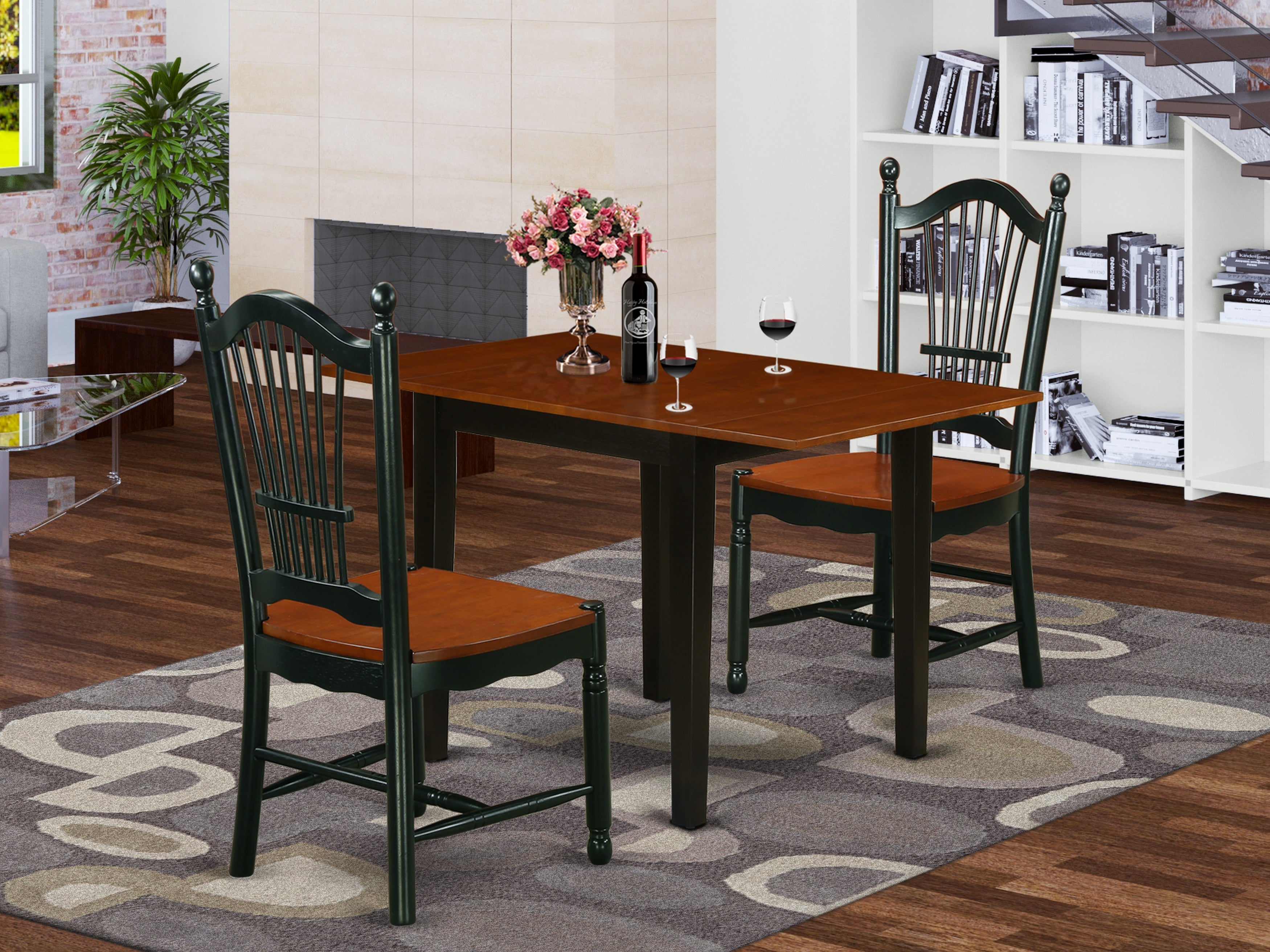 East West Furniture NDDO3-BCH-W Dining Table Set 3 Pcs- 2 Great Chairs for Dining Room and a gorgeous Dining Room Table - Cherry Finish Wooden Chair Seat - Black Finish Wooden Frame.