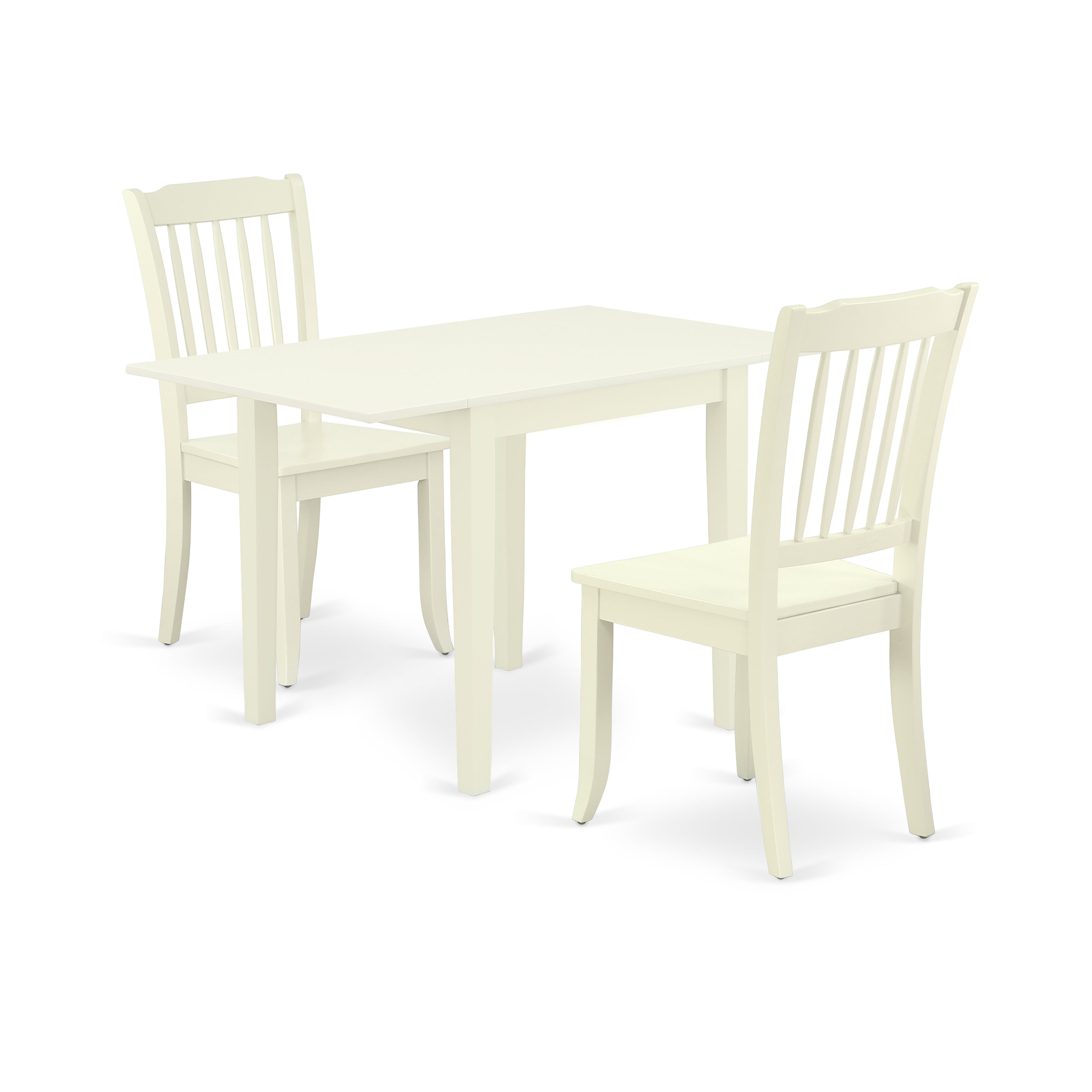 East West Furniture NDDA3-LWH-W Dining Set 3 Pcs- 2 Marvelous Dining Room Chairs and a Delightful Wooden Table - Linen White Finish Solid wood Chair Seat and Table Top - Linen White Finish Solid wood Structure.