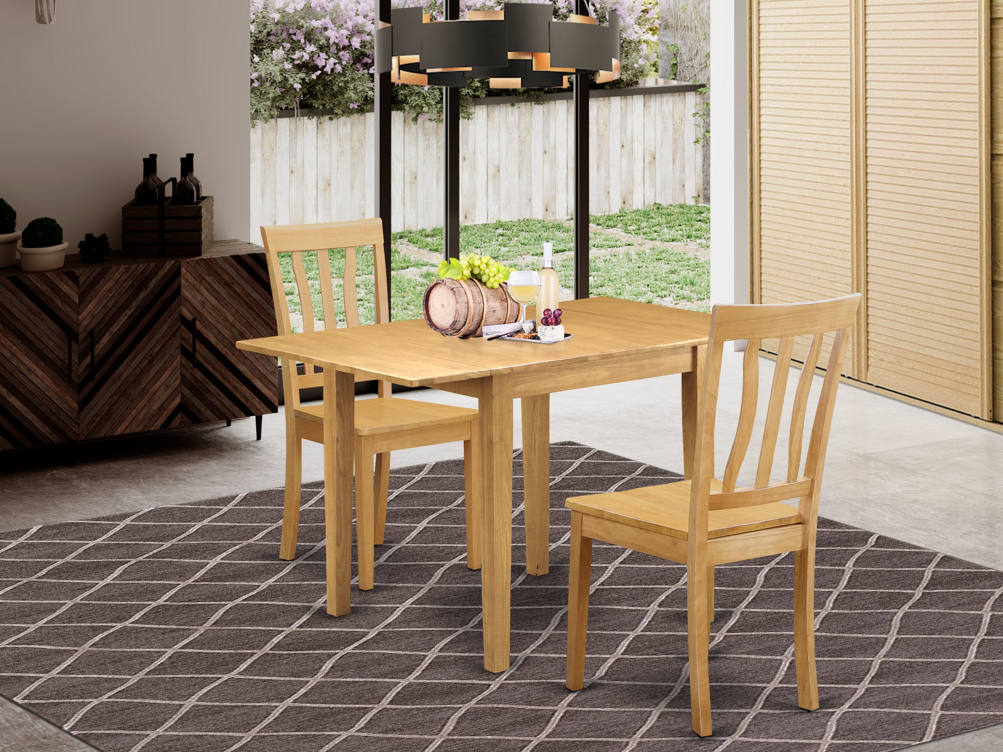 East West Furniture NDAN3-OAK-W Modern Dining Table Set 3 Pc- 2 Great Wood Chairs and an elegant Wooden Dining Room Table - Oak Finish Wooden Chair Seat and Table Top - Oak Finish Solid Wood Frame.