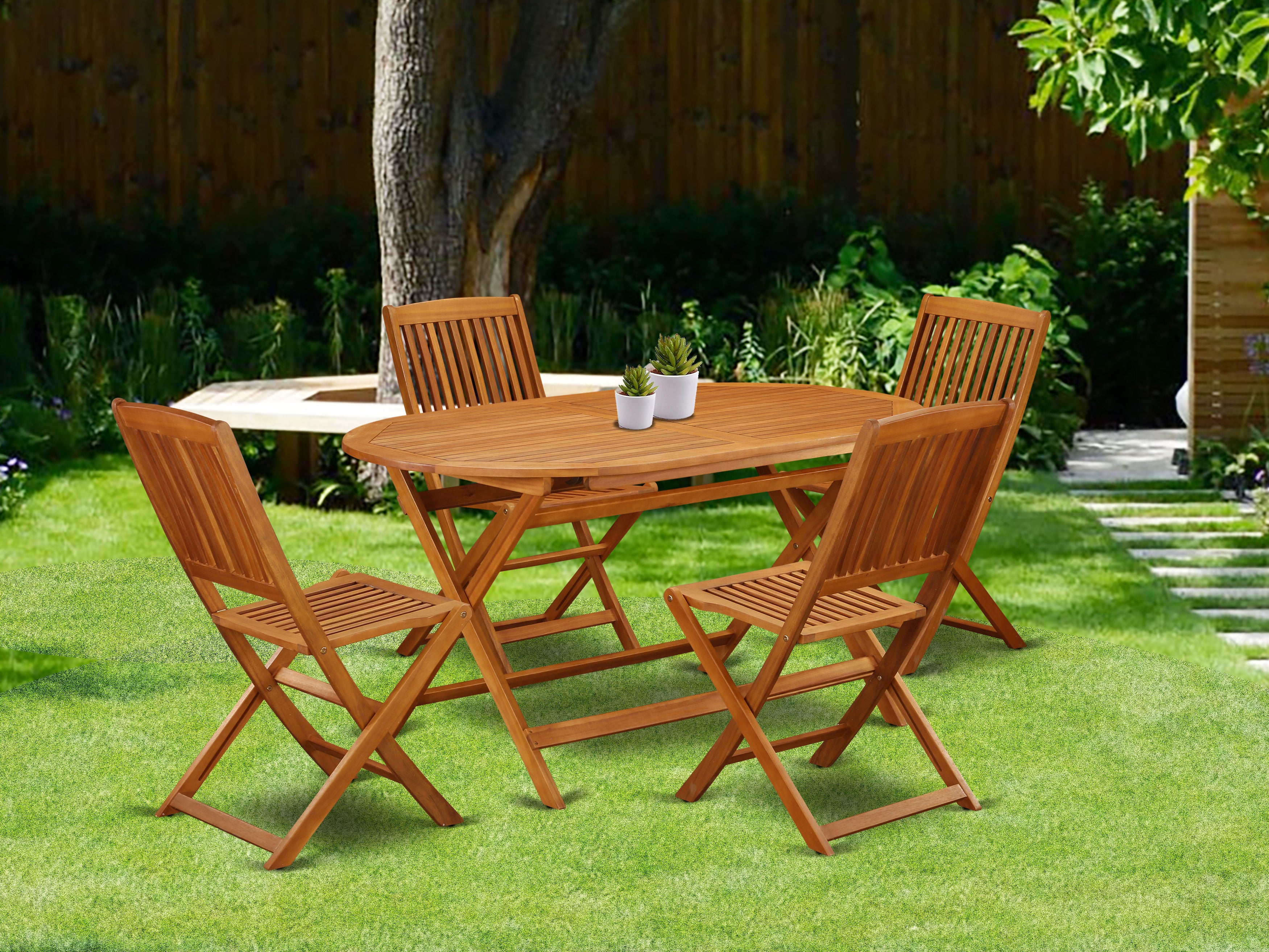 DICM5CWNA This 5 Piece Acacia Wooden Patio Dining Sets includes one particular Outdoor-Furniture table and four chairs