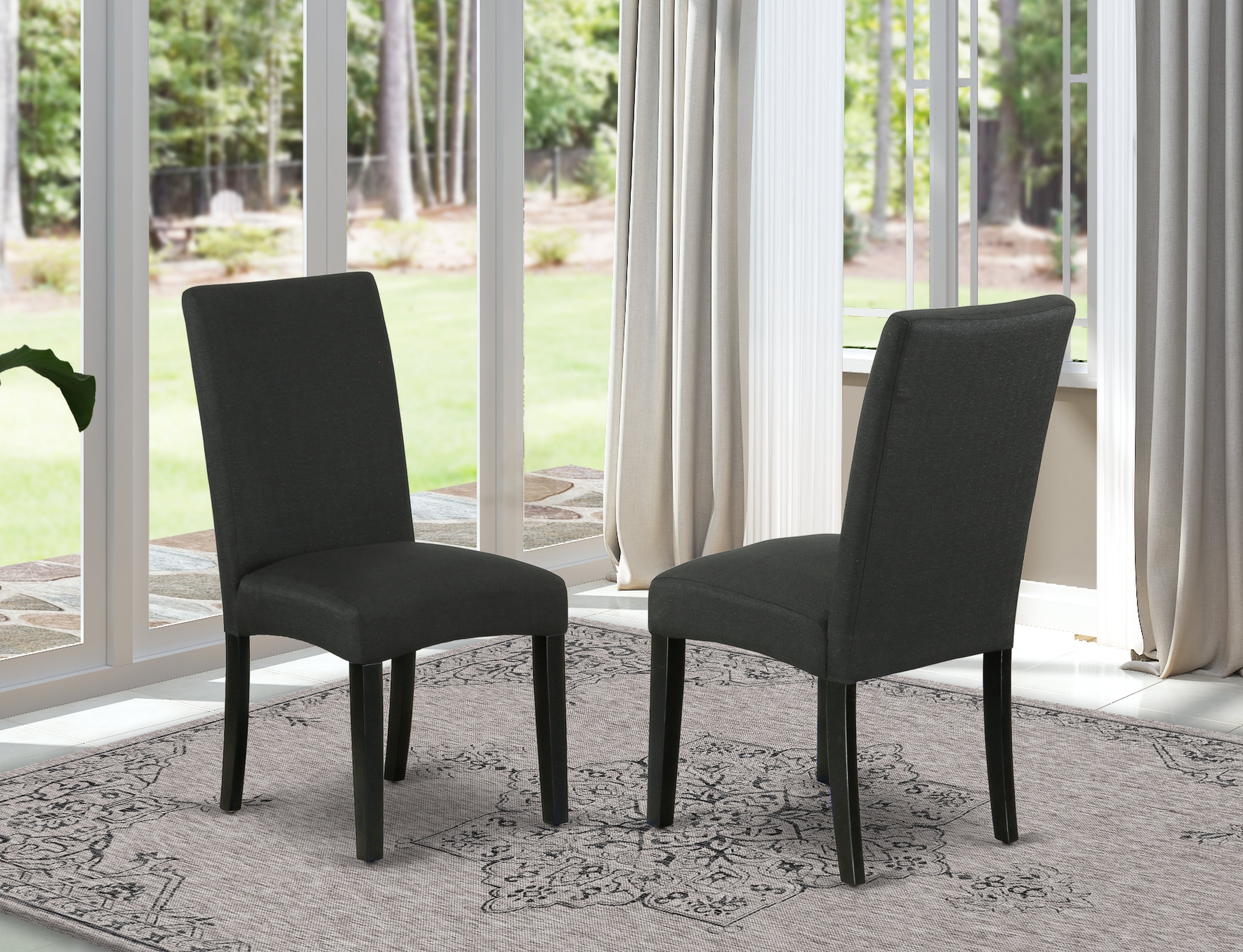 DRP1T24 Parson Chair with Black Finish Leg and Linen fabric- Black Color