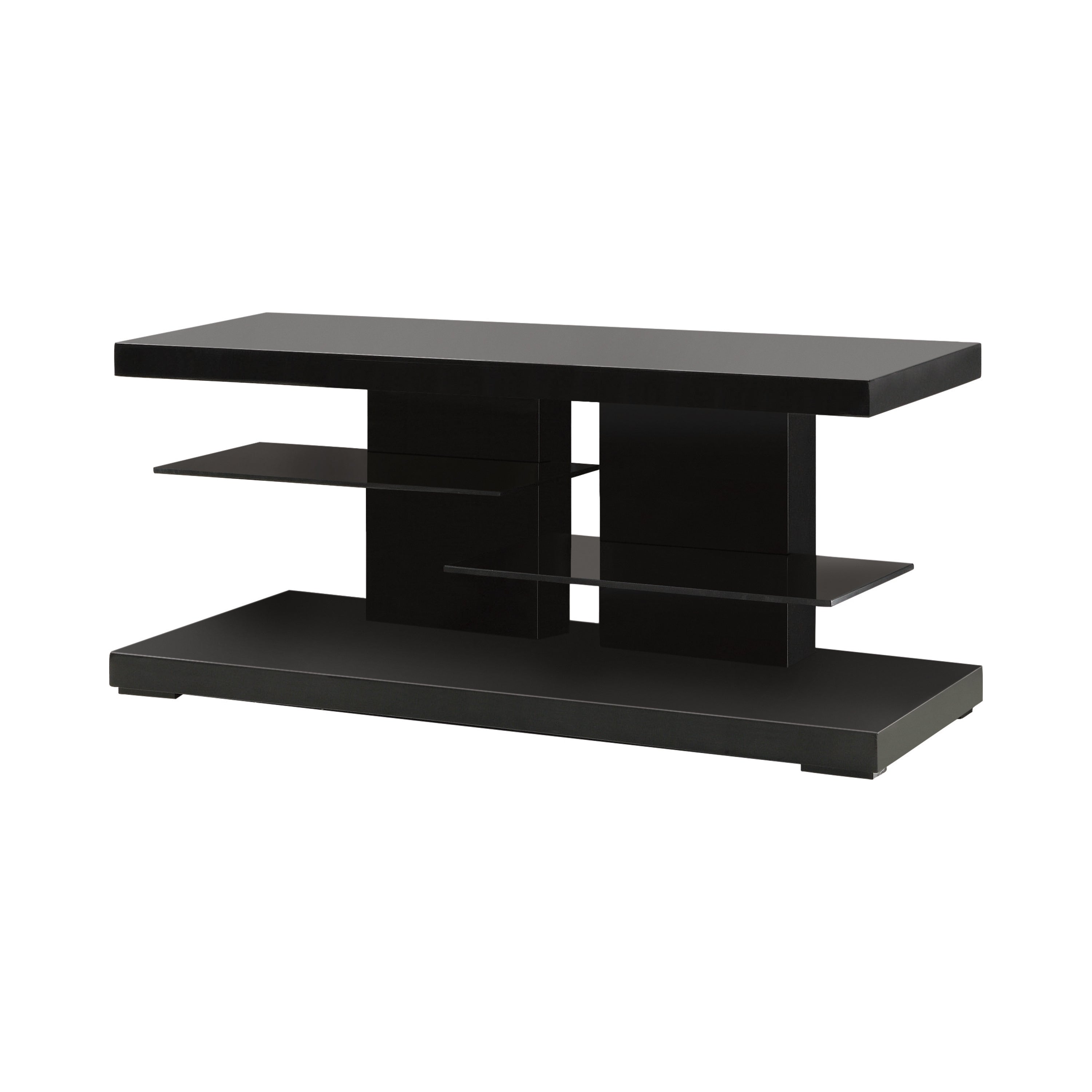 Coaster Modern 2-shelf TV Console With Glass Shelves Glossy Black