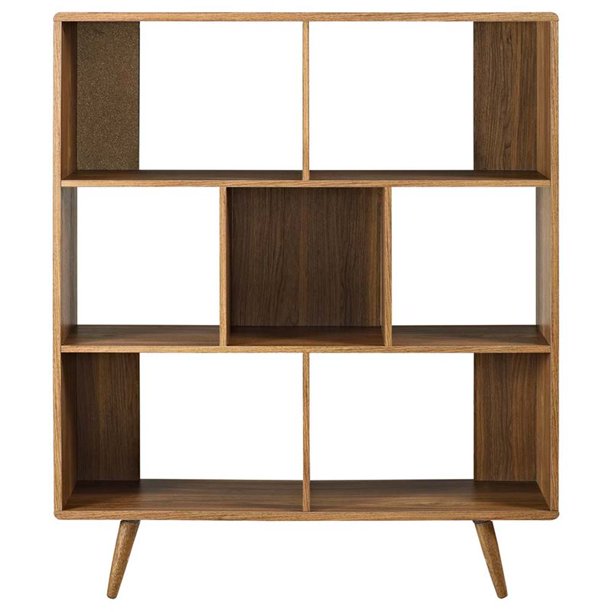 Modway Transmit 7 Cubby Bookcase in Walnut