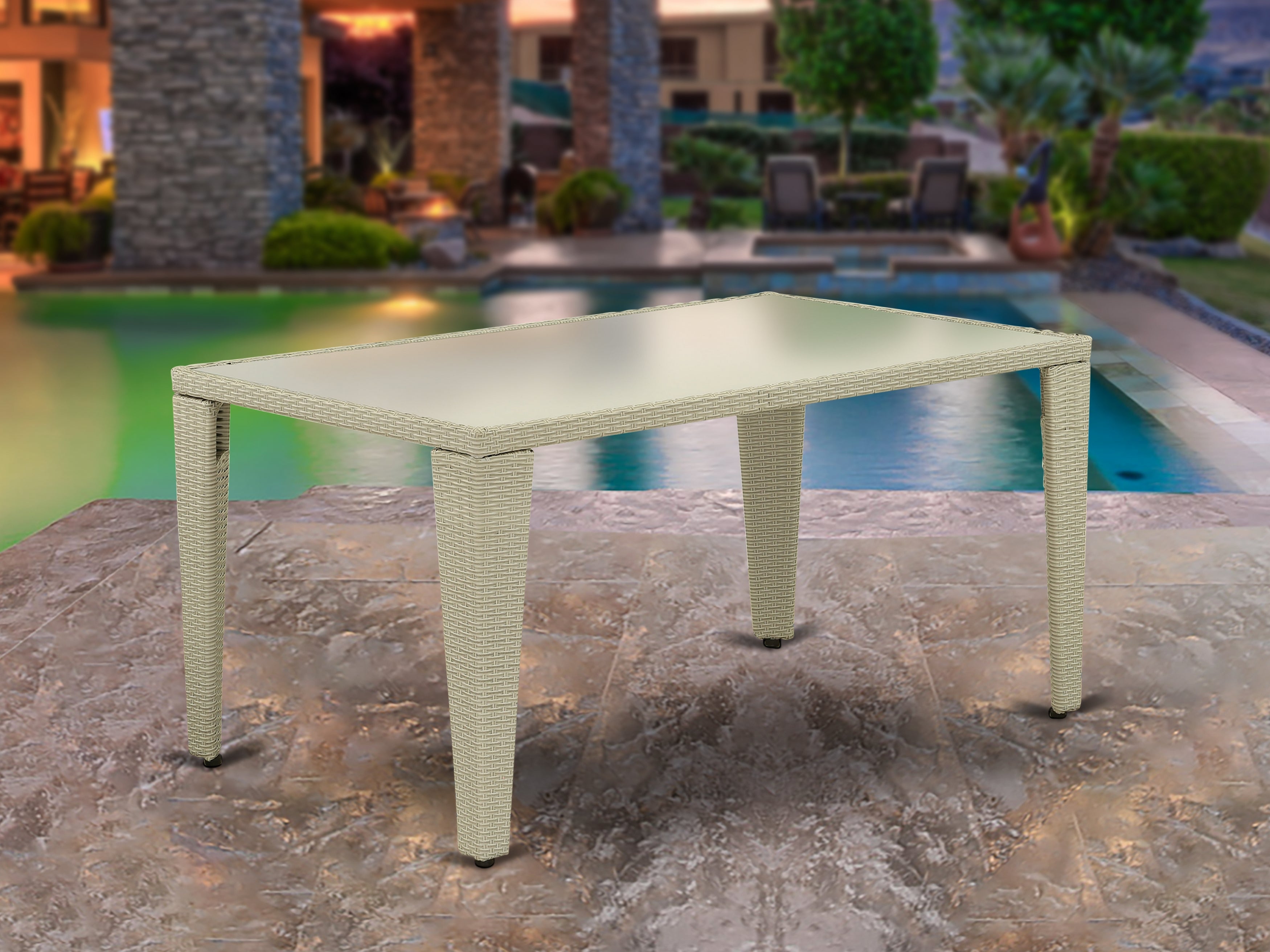 GULTG03 GUDHJEM PATIO TABLE WITH GLASS TOP, NATURAL LINEN WICKER