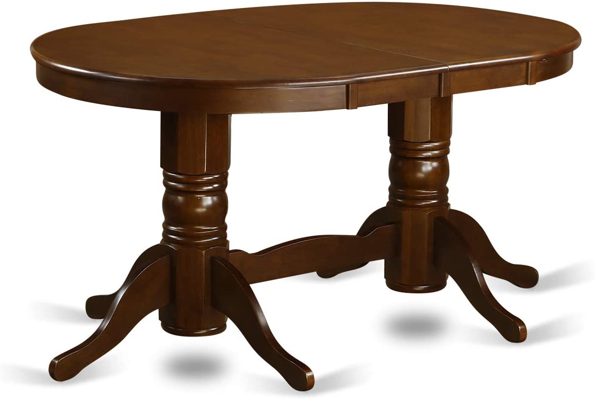 7 PC Espresso Oval Dining room Table With Leaf, Double pedestal and 6 Chairs Set