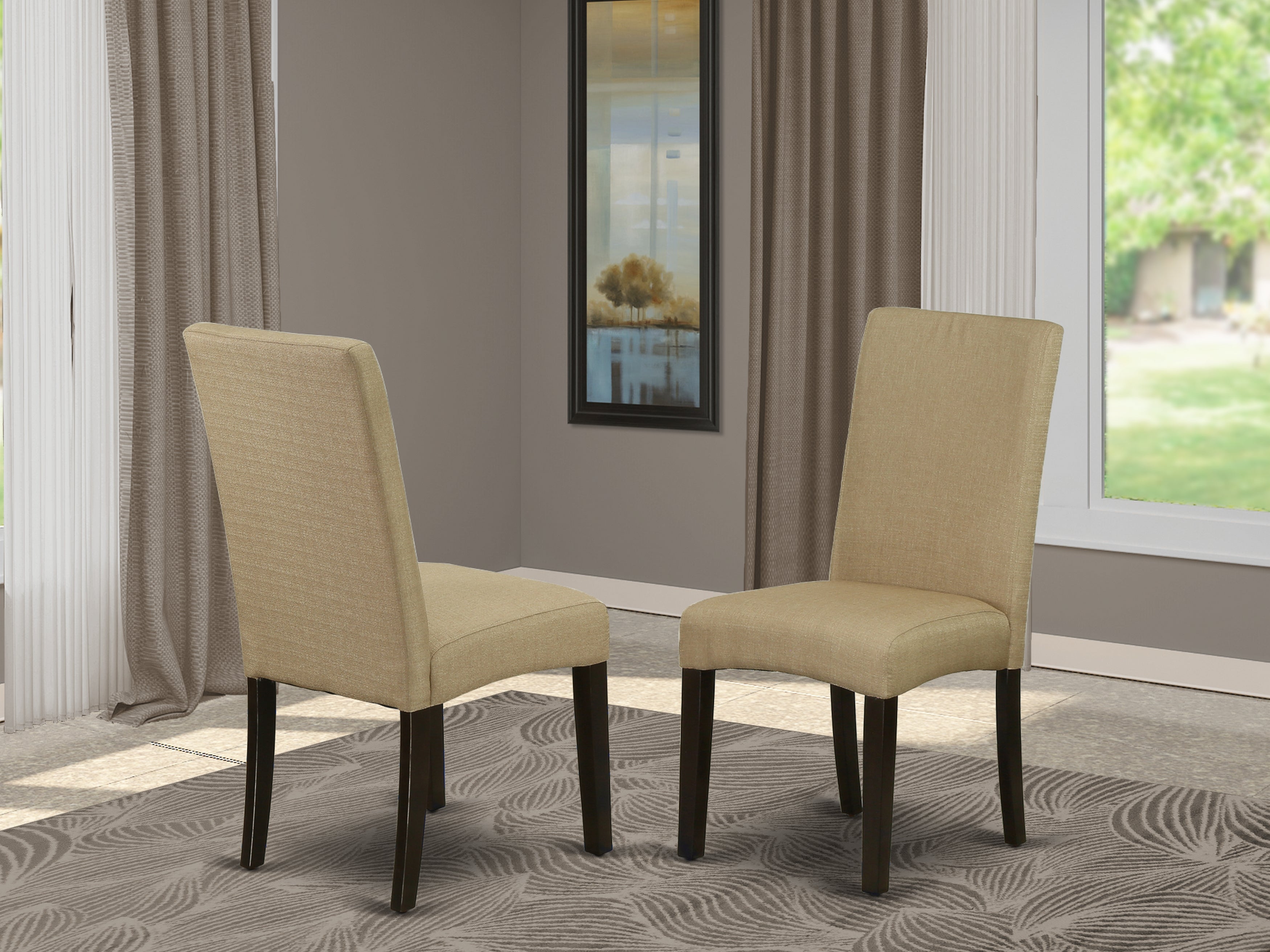 DRP5T03 Parson Chair with Cappuccino Finish Leg and Linen fabric- Brown Color