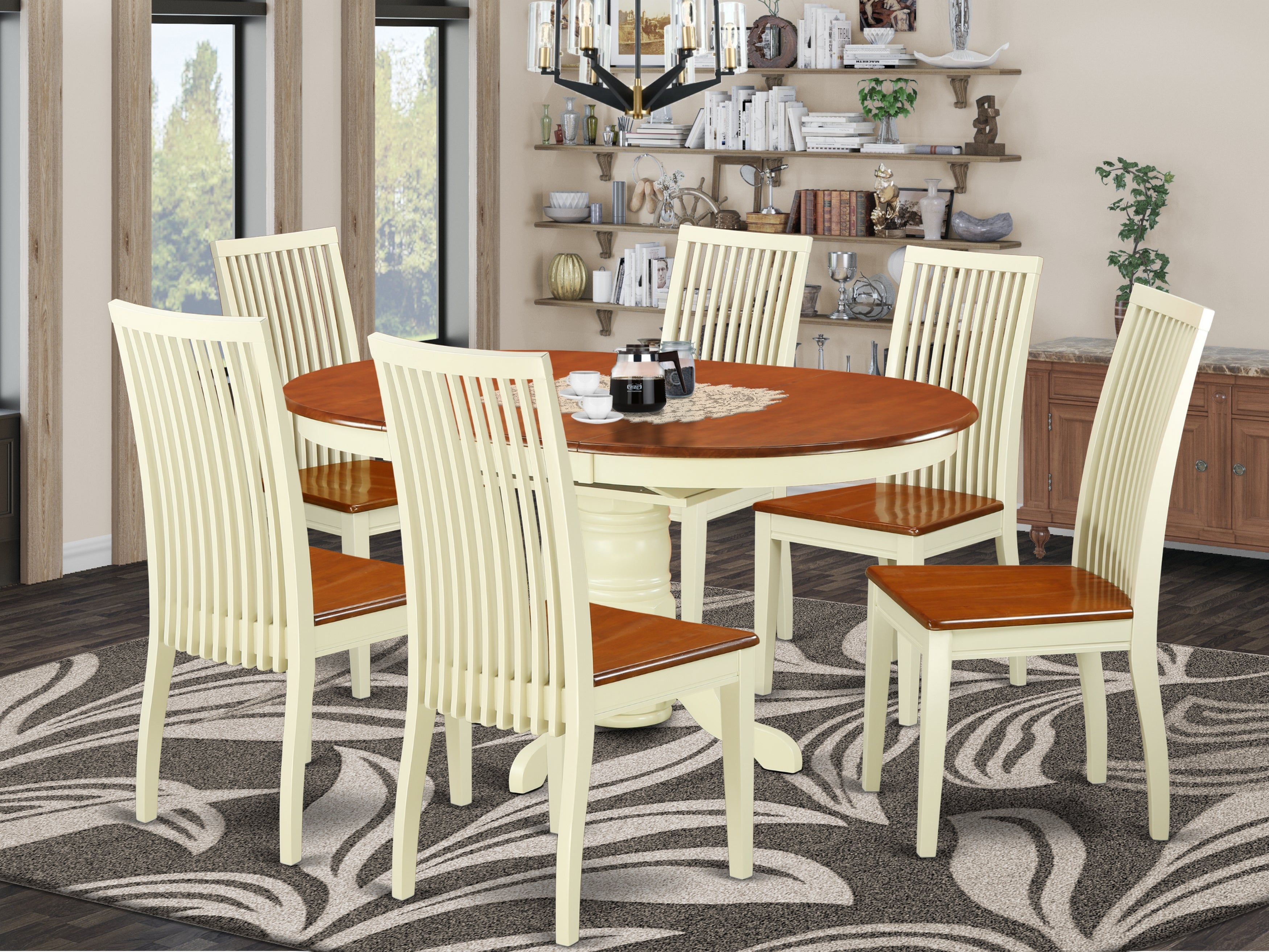 KEIP7-BMK-W 7-Piece dinette set with one Kenley table and 6 dining room chairs in a Buttermilk & Cherry Finish