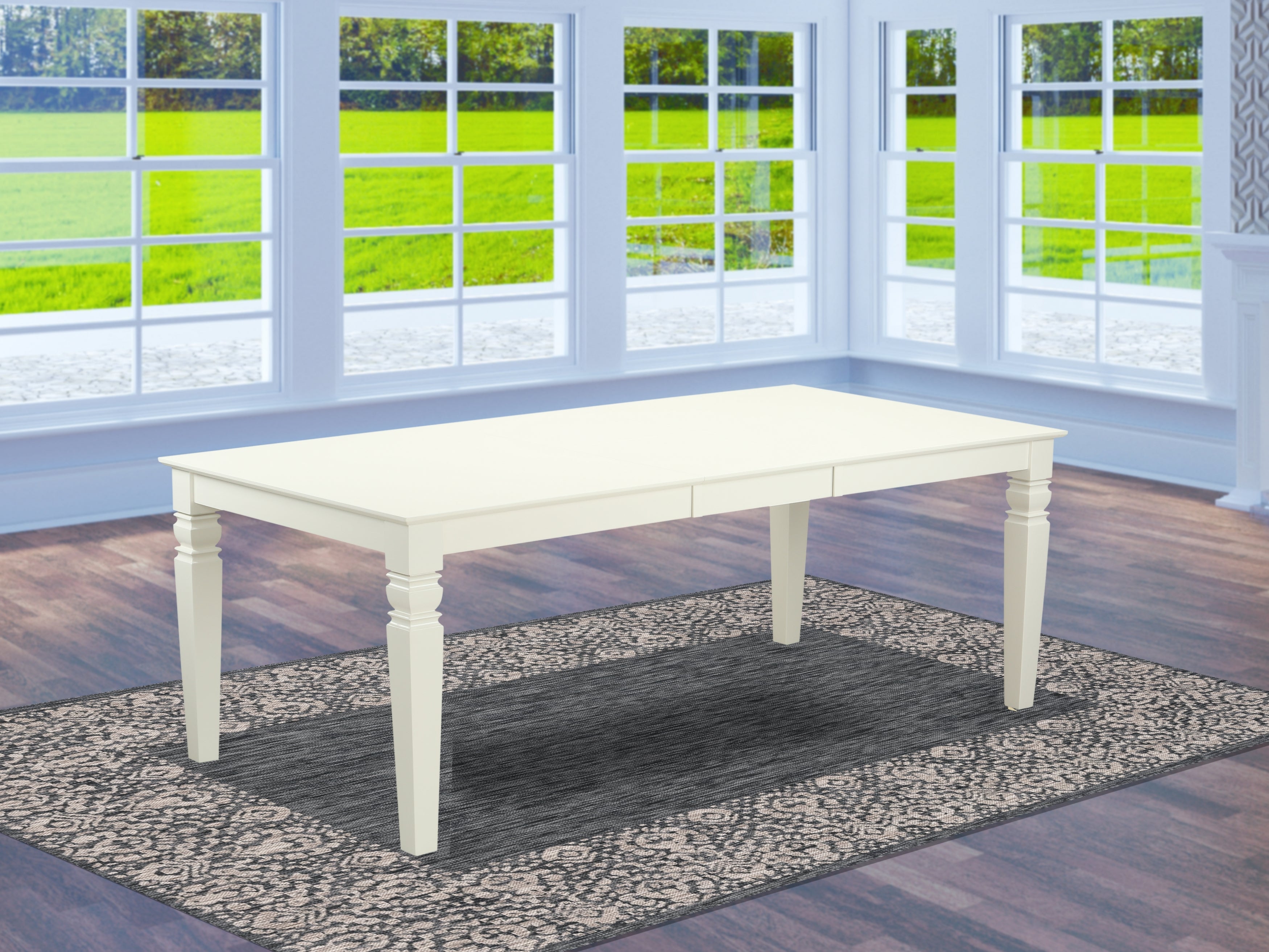 LGT-LWH-T Logan Dining Table with Wood Seat - Linen White Finish.