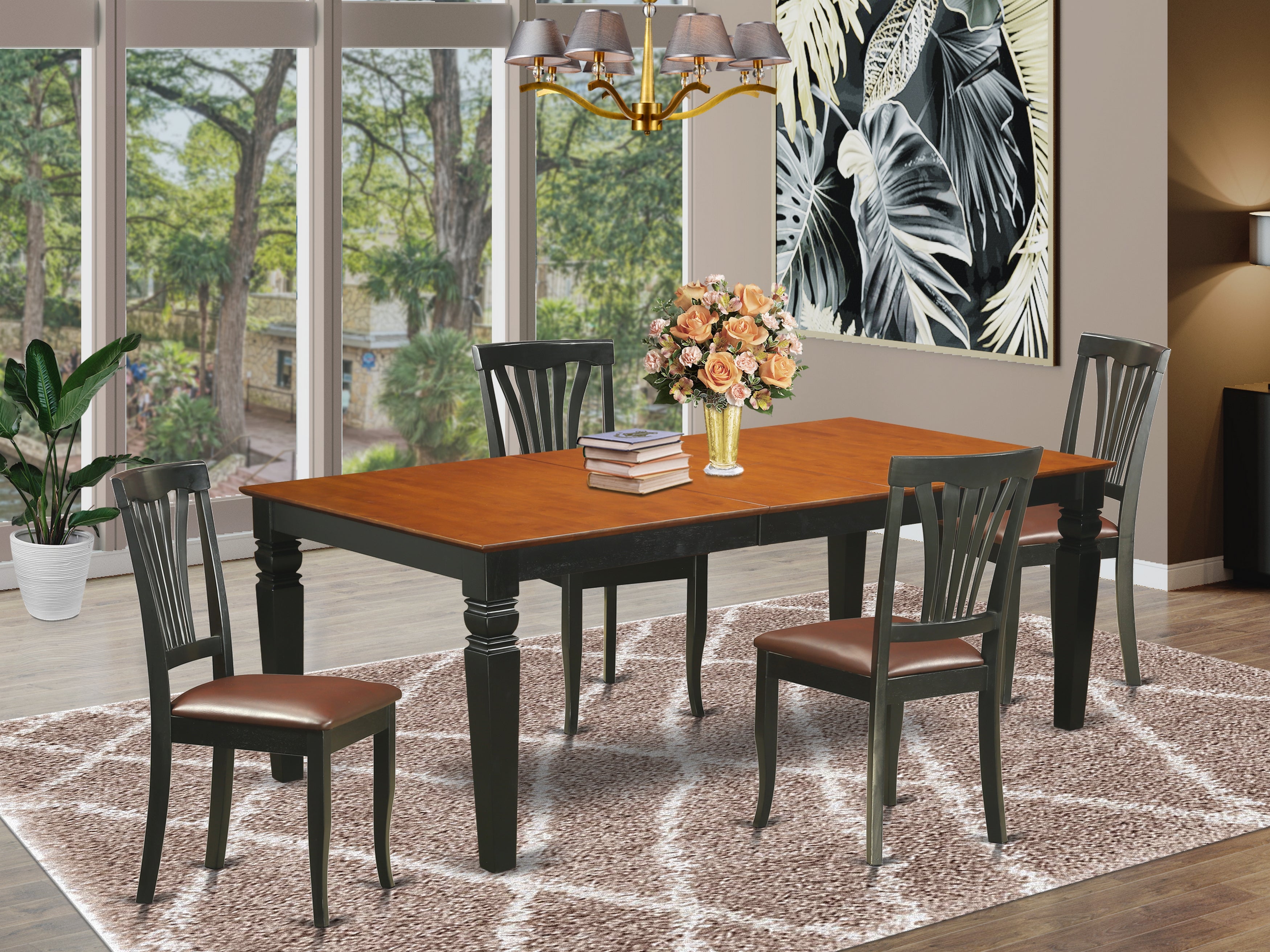 LGAV5-BCH-LC 5 Pc Table and chair set with a Table and 4 Dining Chairs in Black and Cherry