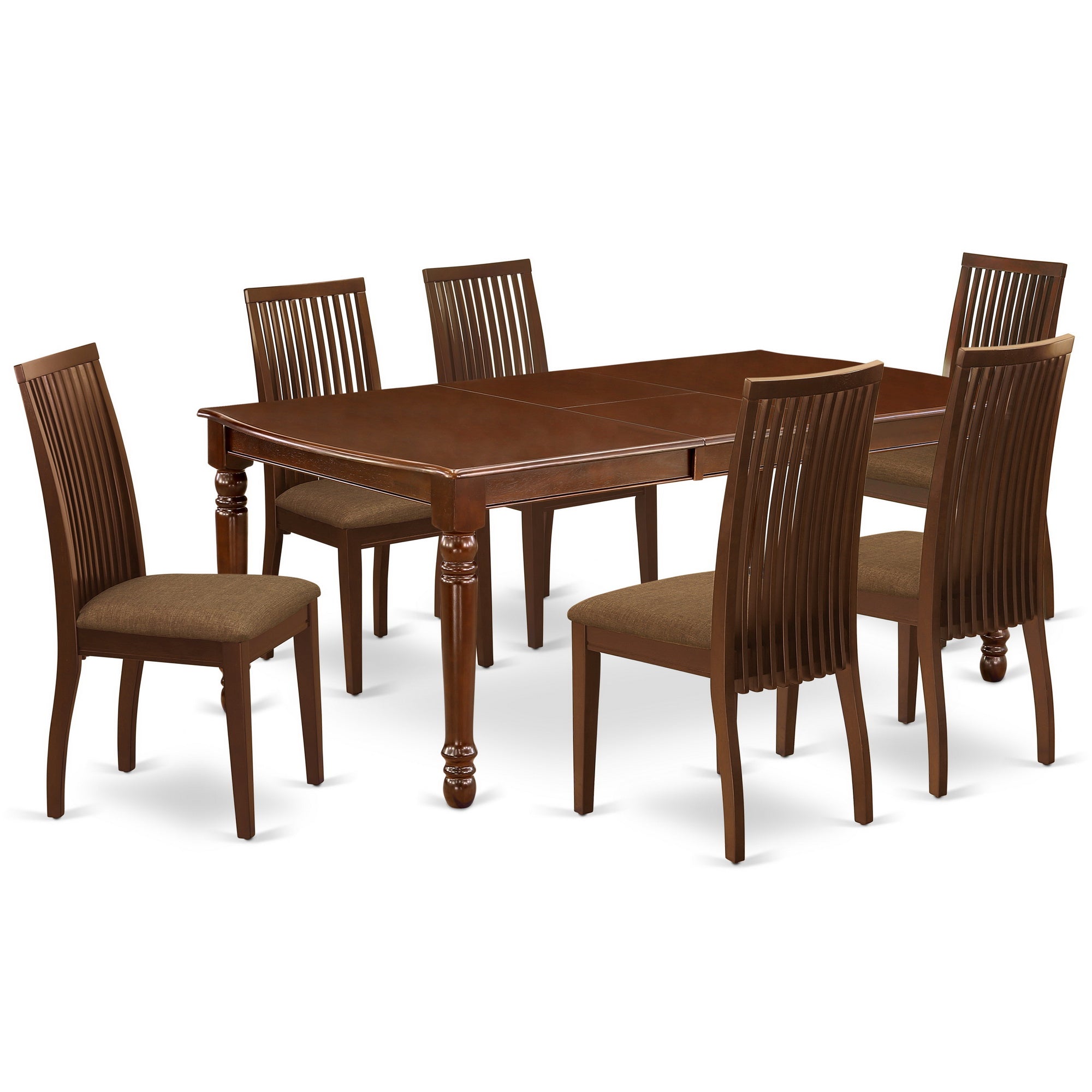 DOIP7-MAH-C 7Pc Dinette Set Includes a Rectangular Kitchen Table with Butterfly Leaf and Six Microfiber Seat Dining Chairs, Mahogany Finish
