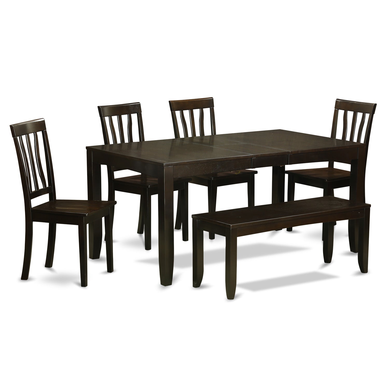 LYAN6-CAP-W 6 Pc Kitchen Table with bench-Table with Leaf and 4 Dining Chairs and Bench
