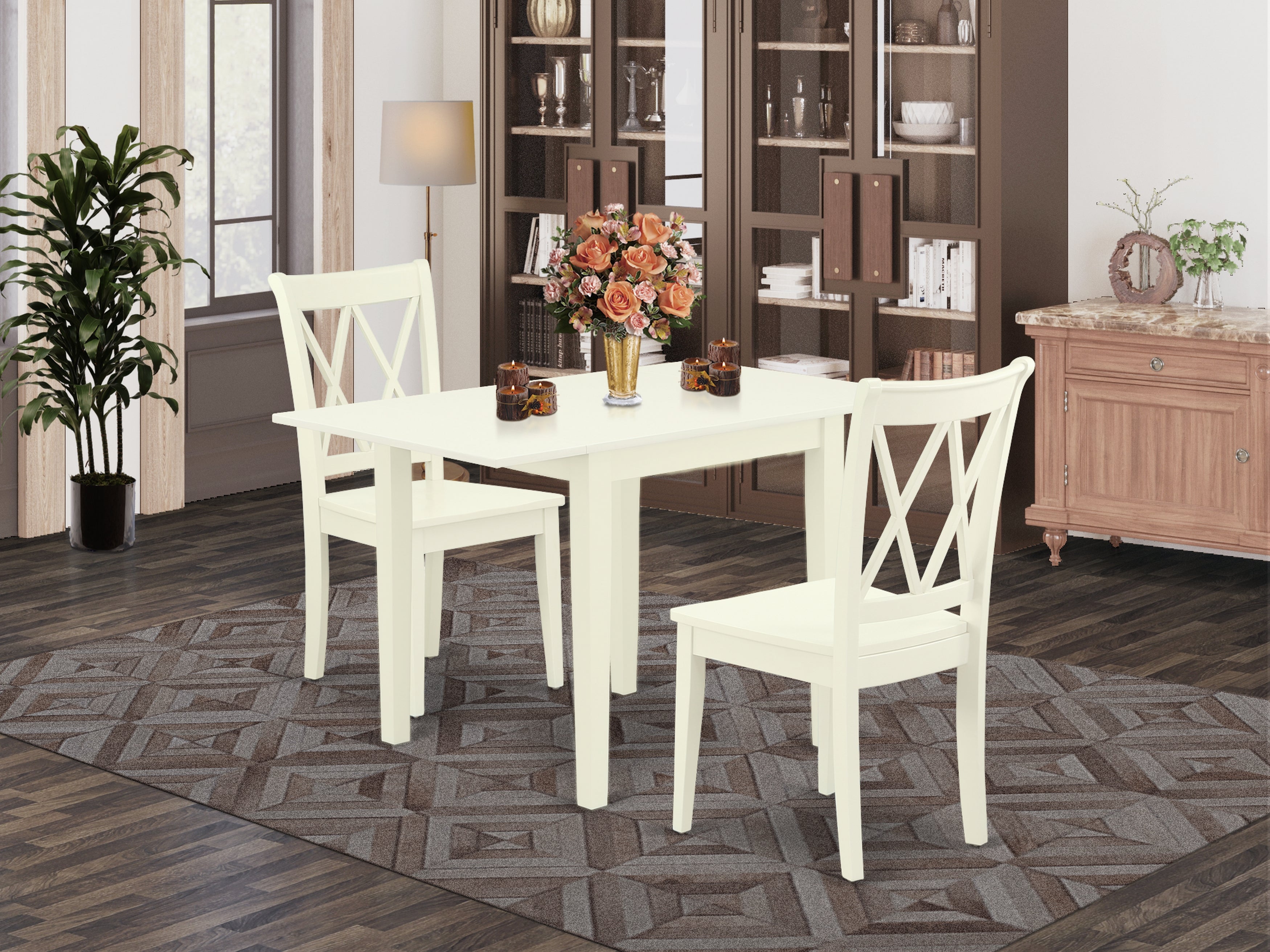 East West Furniture NDCL3-LWH-W Dinette Set 3 Pcs- 2 Awesome Dining Room Chairs and a Stunning Wood Dining Table - Linen White Finish Hardwood Chair Seat and Table Top - Linen White Finish Wooden Structure.