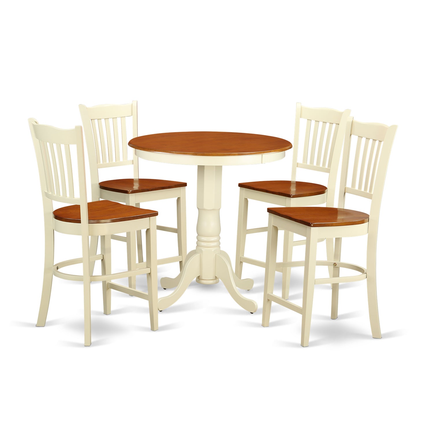 EDGR5-WHI-W 5 PC counter height Table and chair set-pub Table and 4 bar stools with backs