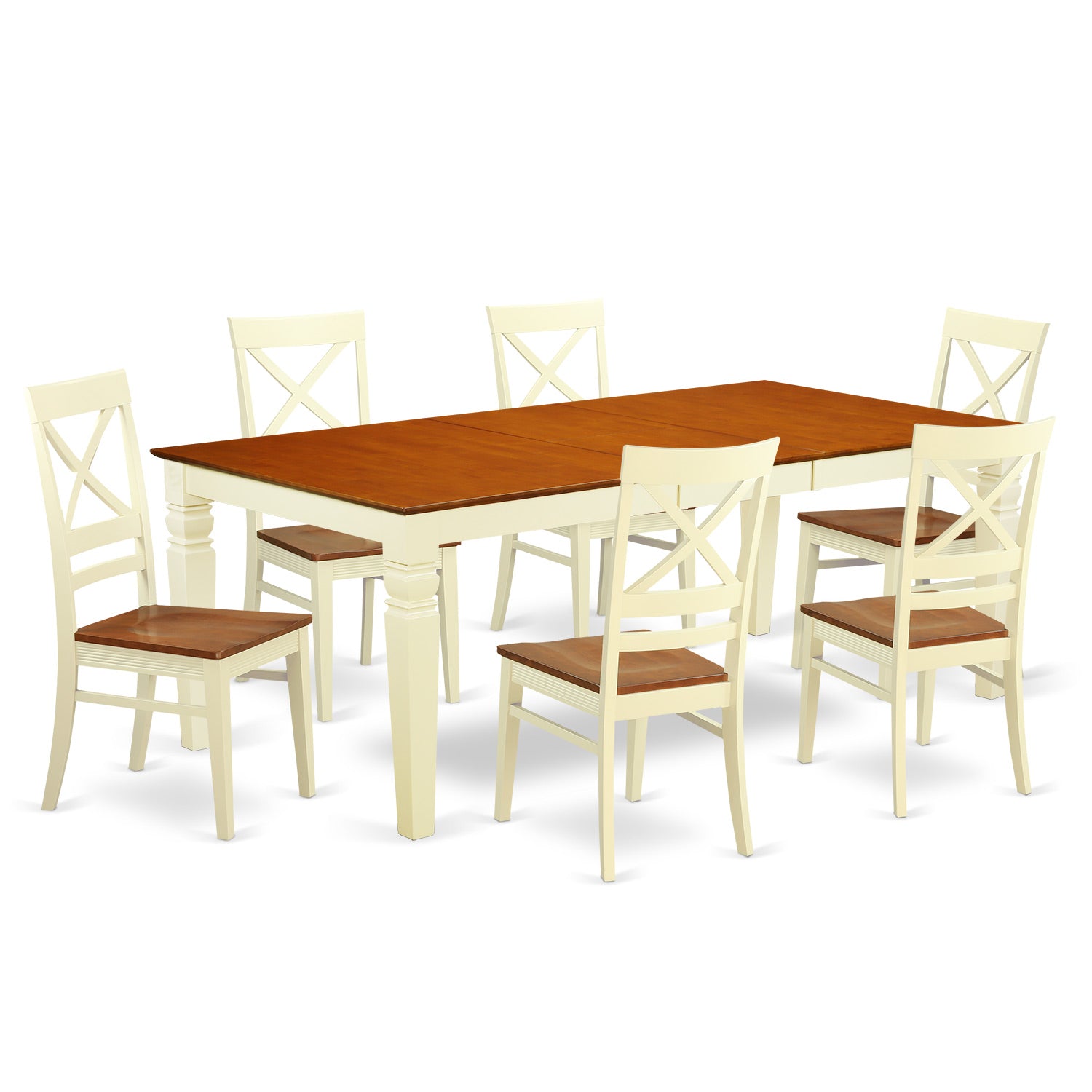 LGQU7-BMK-W 7 Pc Dining room set with a Dining Table and 6 Dining Chairs in Buttermilk and Cherry