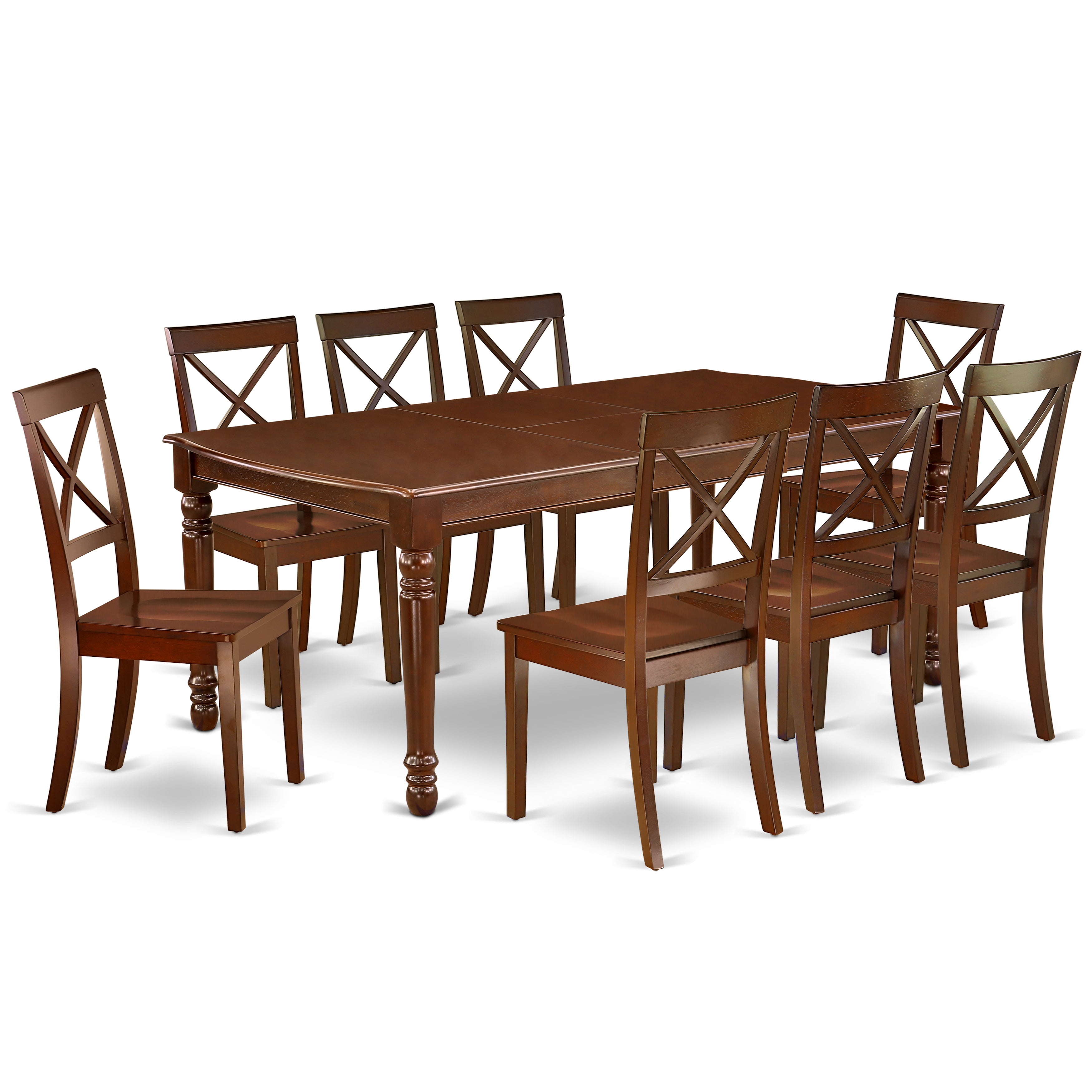 DOBO9-MAH-W 9Pc Rectangular 60/78" Family Table With 18 In Butterfly Leaf And 8 Wood Seat Chairs