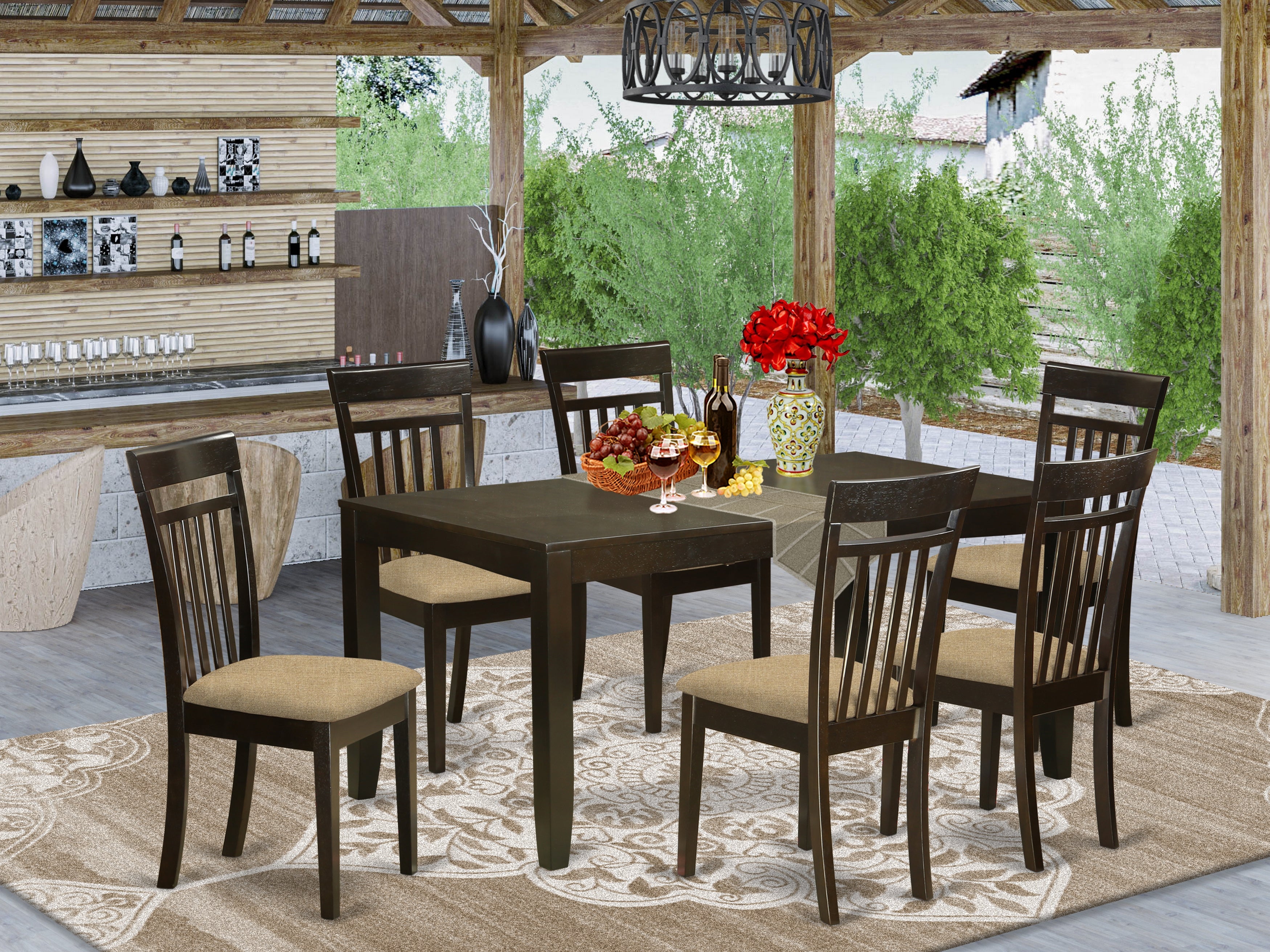LYCA7-CAP-C 7 Pc Dining room set for 6-Table with Leaf and 6 Kitchen Dining Chairs