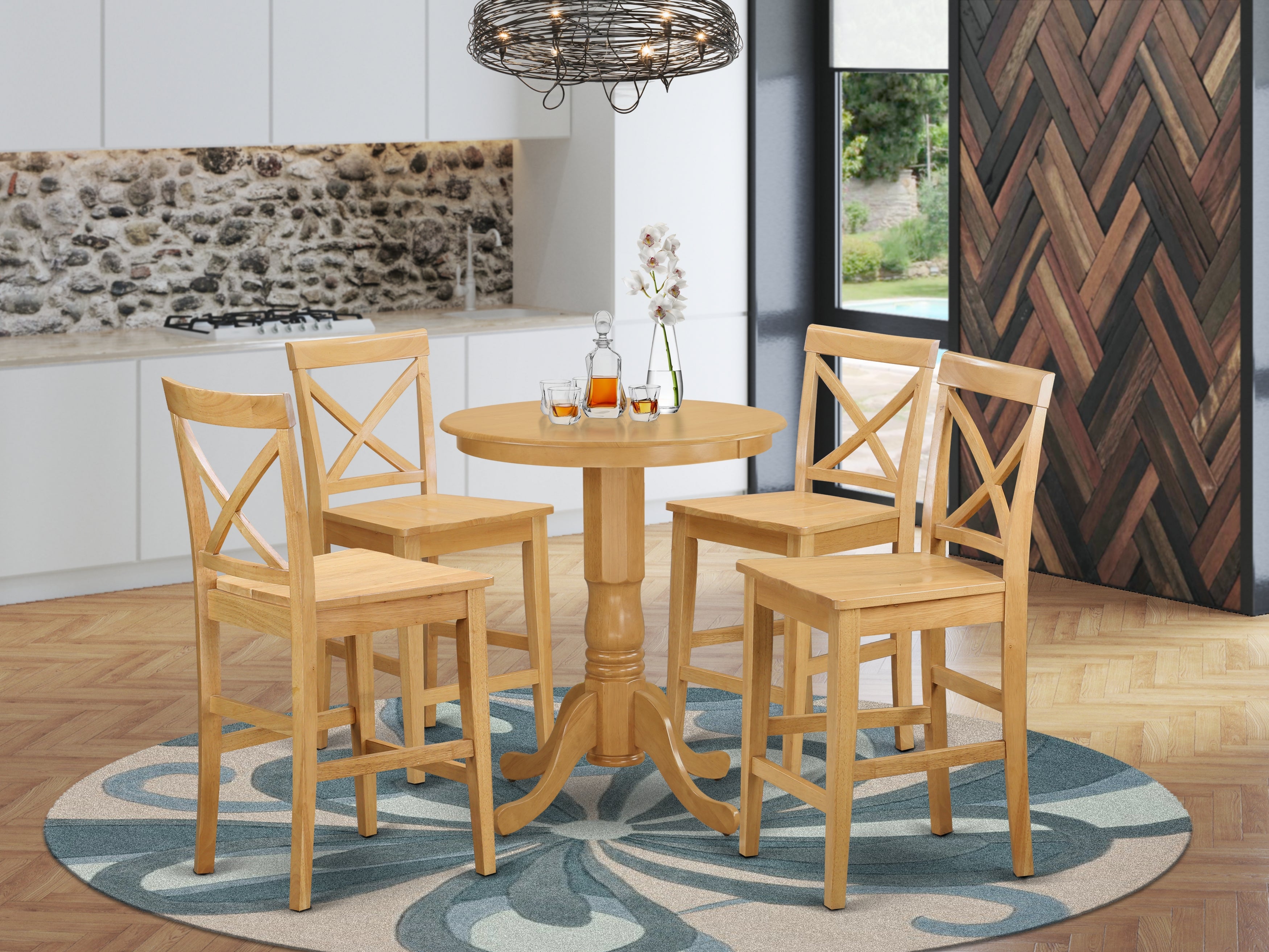EDPB5-OAK-W 5 PC counter height set - counter height Table and 4 Dining Chairs.