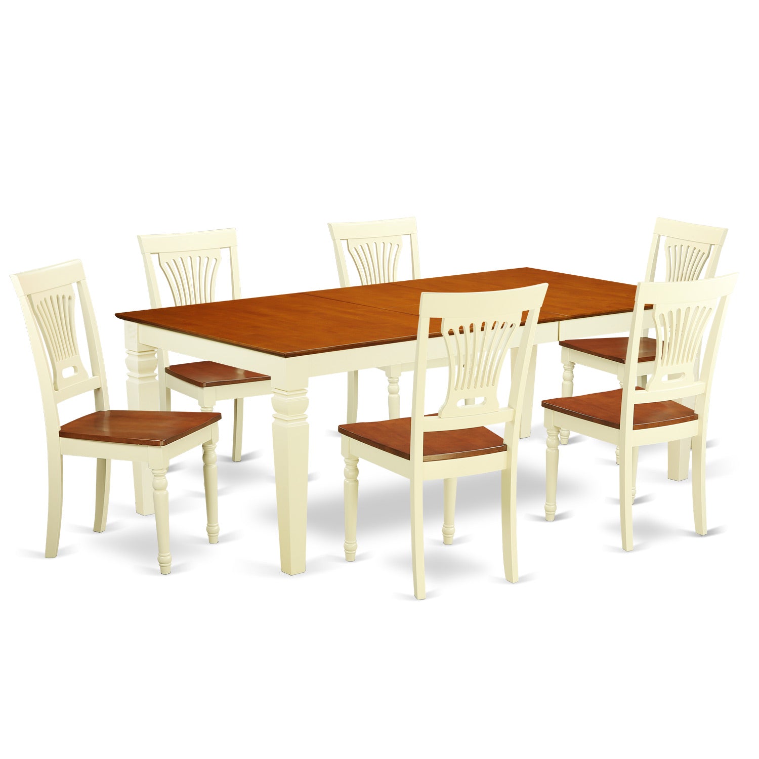 LGPL7-BMK-W 7 PcKitchen Table set with a Dining Table and 6 Dining Chairs in Buttermilk and Cherry