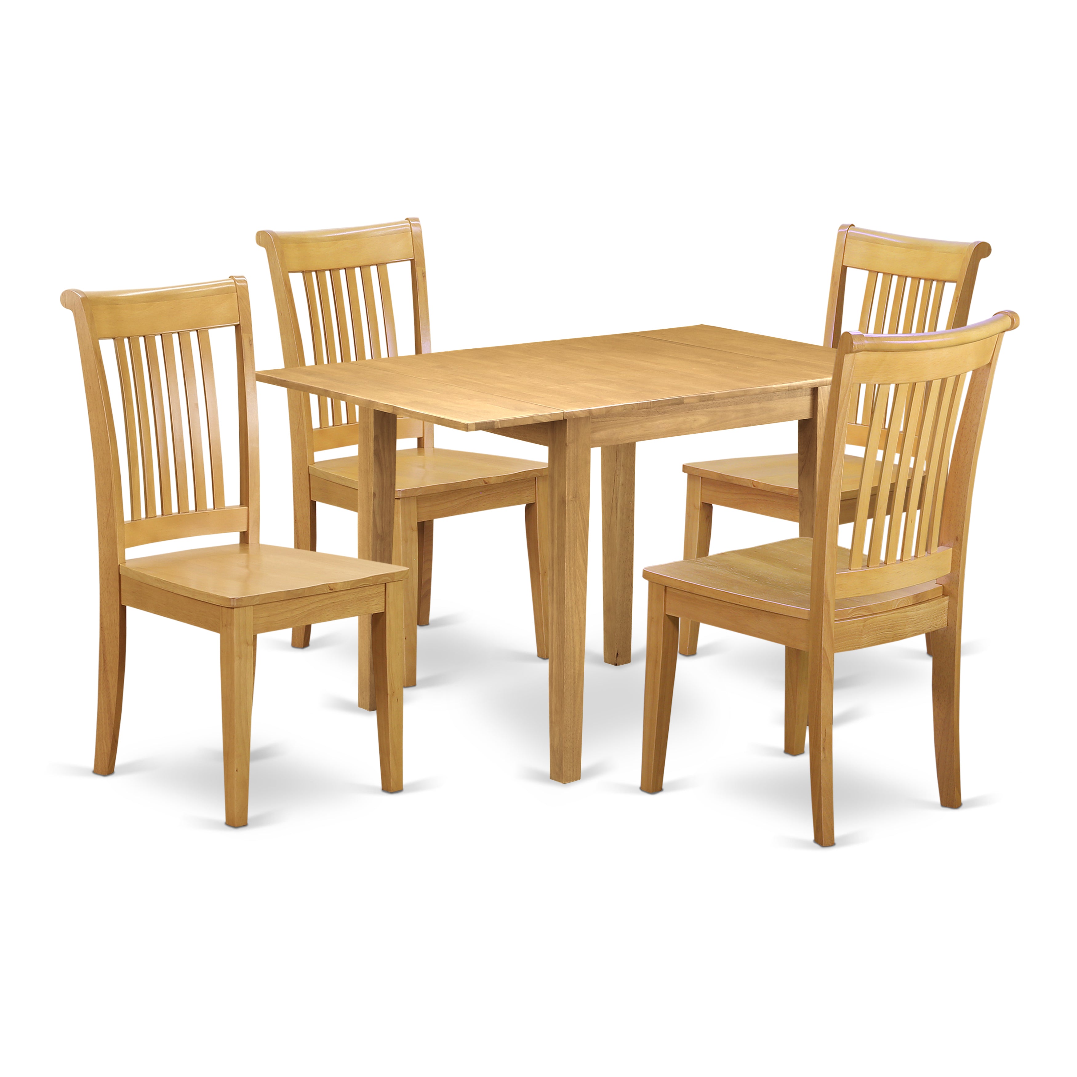 East West Furniture NDPO5-OAK-W, 5Pc Modern Dining Table Set Contains a Dining Room Table and 4 Dinette Chairs with Solid Wood Seat and Slat Back, Oak Finish