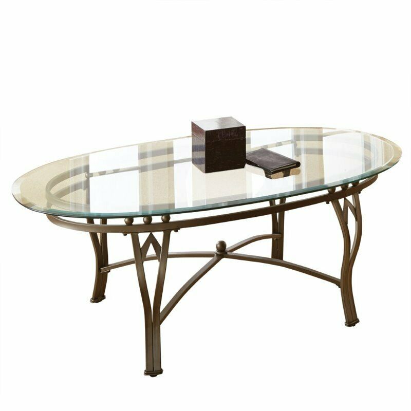 Madrid Oval Pewter Metal Coffee Occasional Table With Glass Top